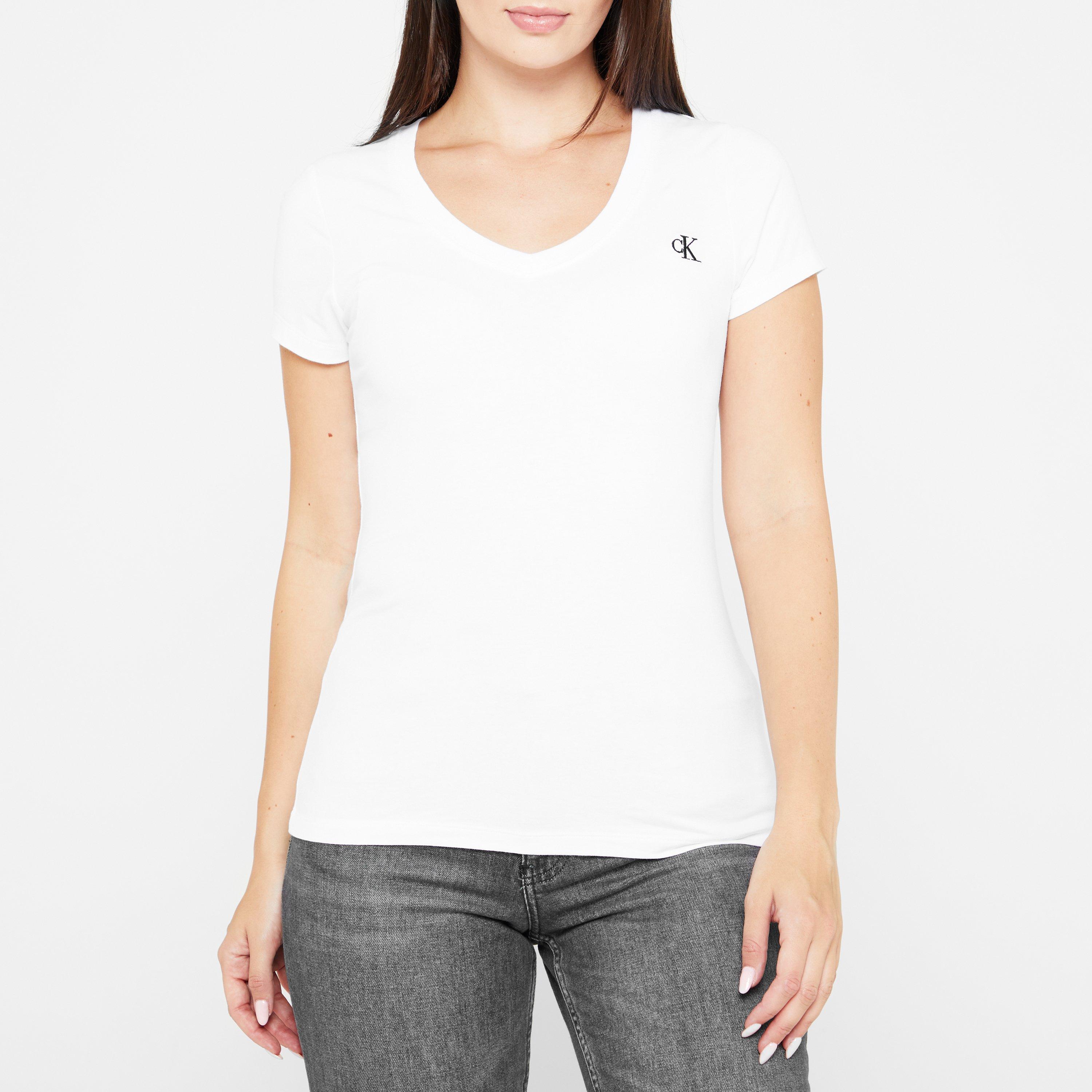 BRIGHT WHT YAF - Calvin Klein Jeans - Embroidery Stretch V-neck T-shirt - 2