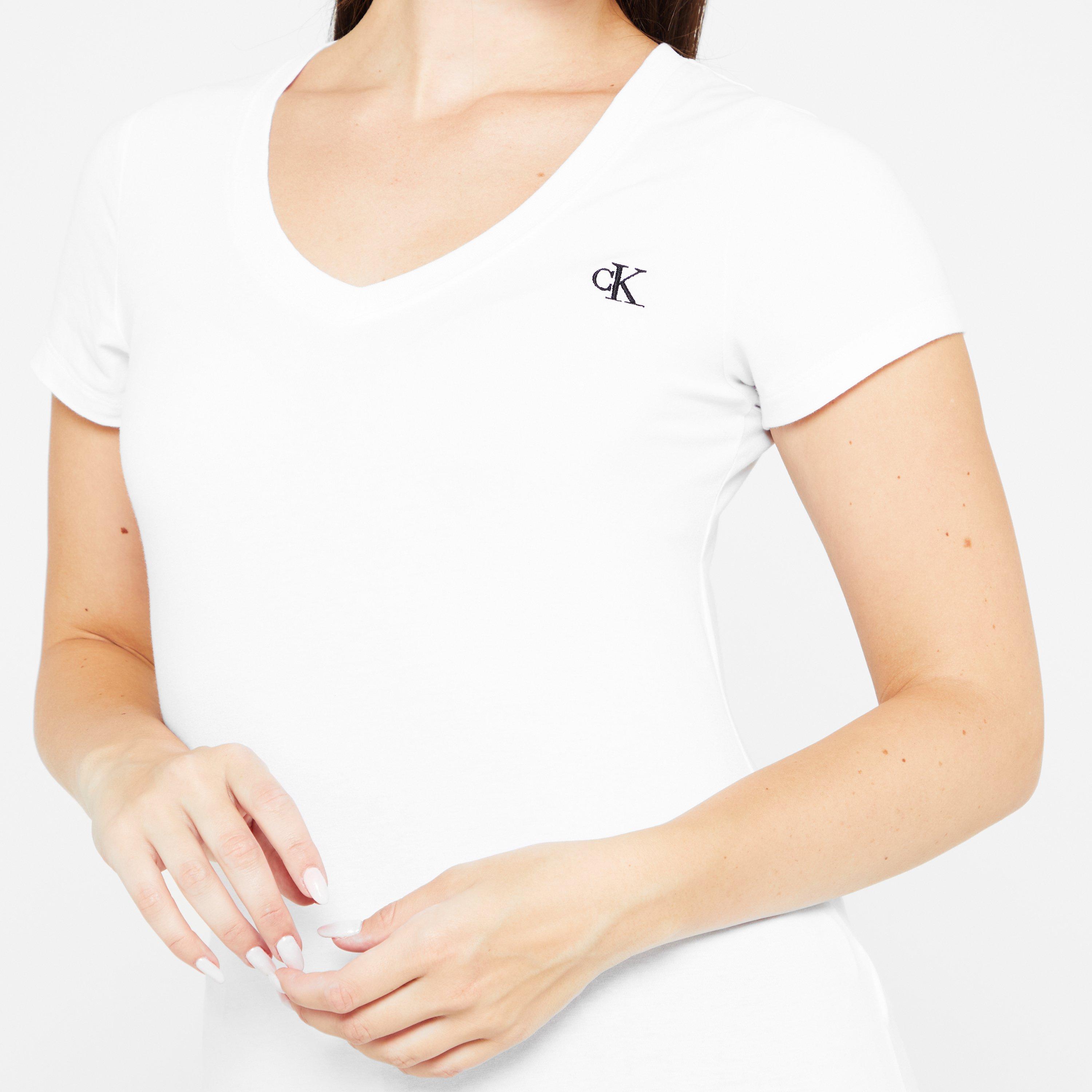 BRIGHT WHT YAF - Calvin Klein Jeans - Embroidery Stretch V-neck T-shirt - 4