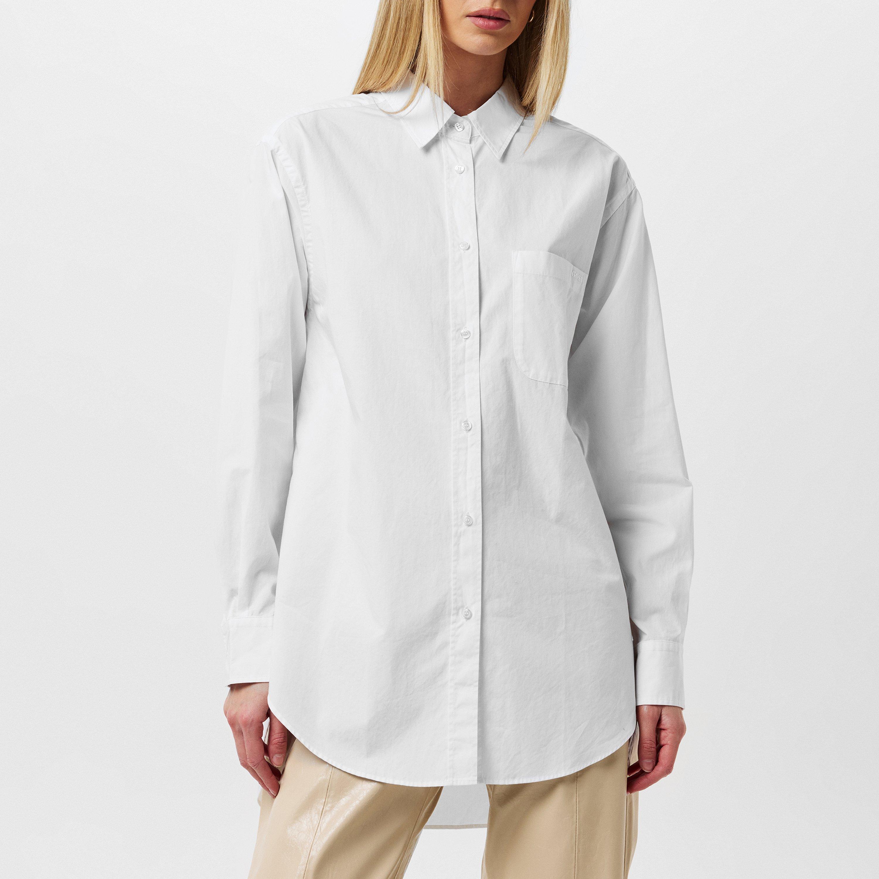 White 100 - Boss - Women's Bostucci Button Down Blouse, Lightweight Semi-Sheer Cotton Shirt - 3