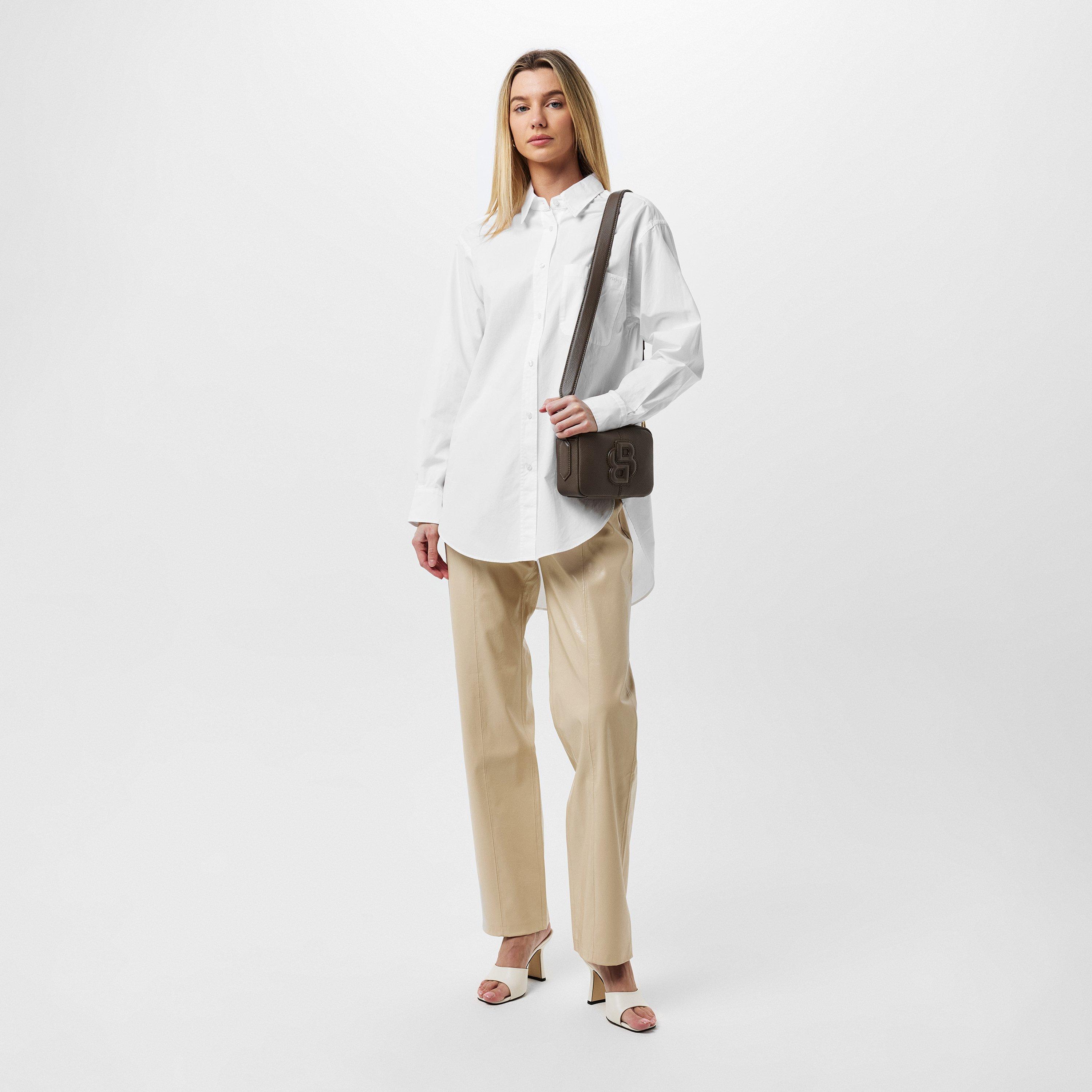 White 100 - Boss - Women's Bostucci Button Down Blouse, Lightweight Semi-Sheer Cotton Shirt - 5