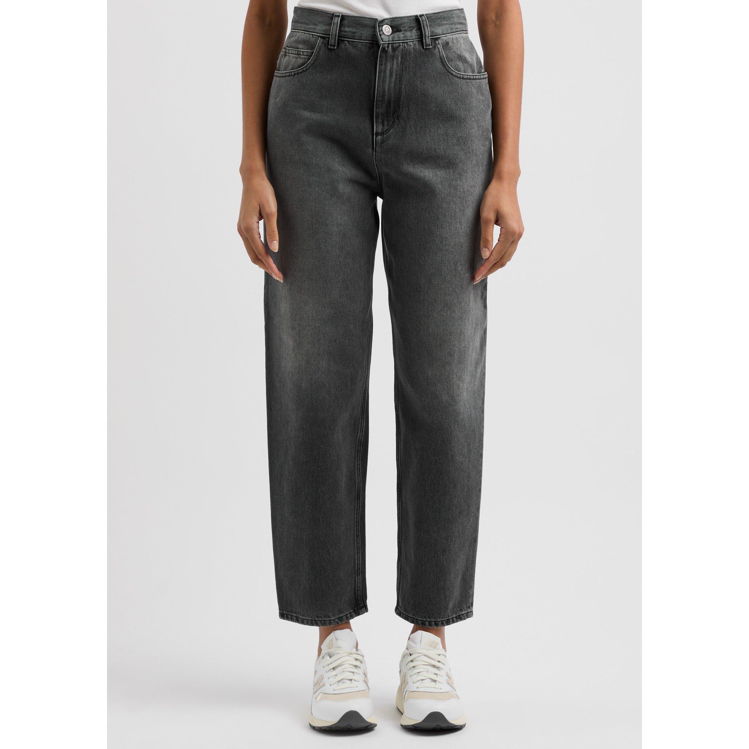 GREY - Moncler - Women's High-Waisted Cotton Straight Leg Jeans - 2