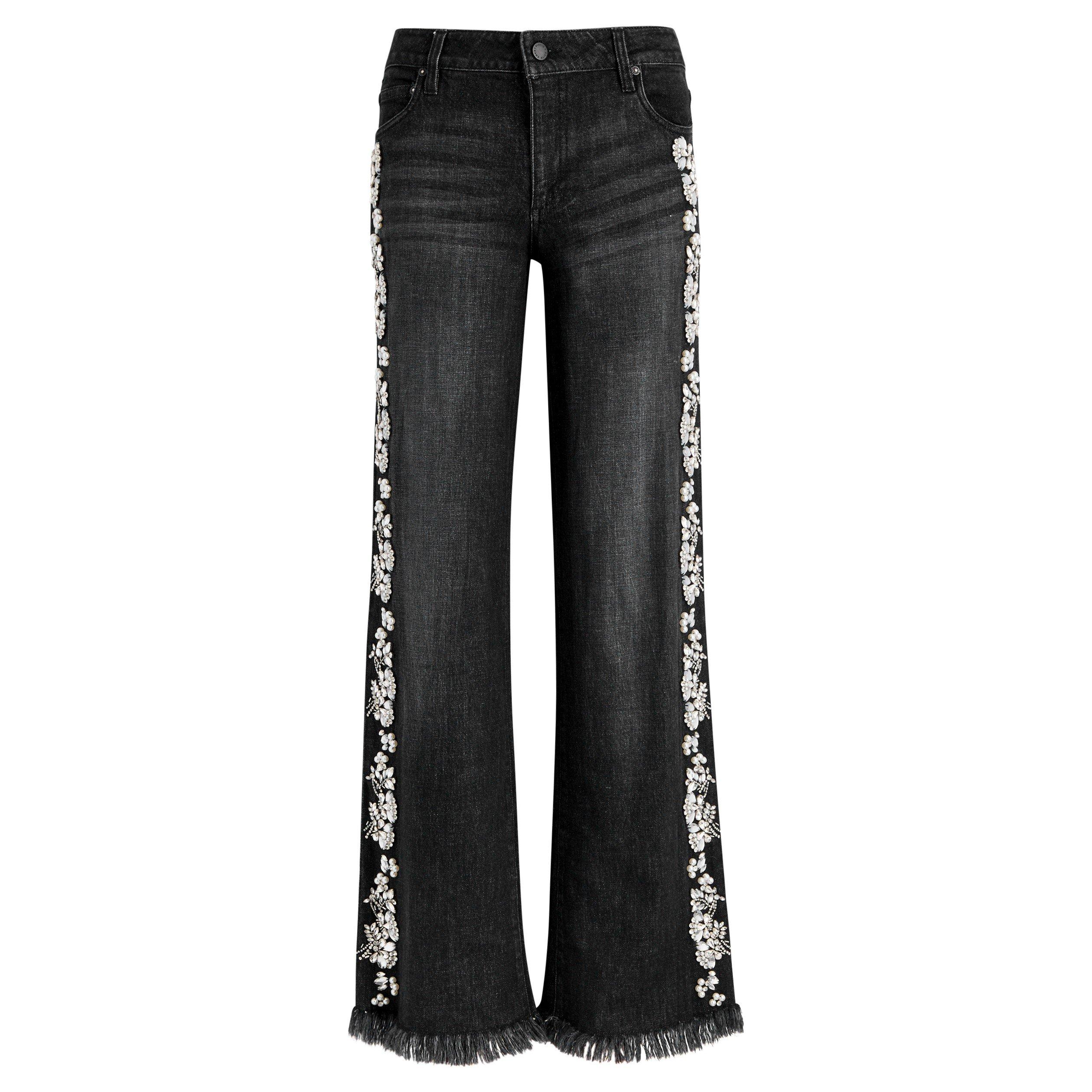 BLACK - Alice And Olivia - TR ROXIE EMBLSH FLARE JEANS