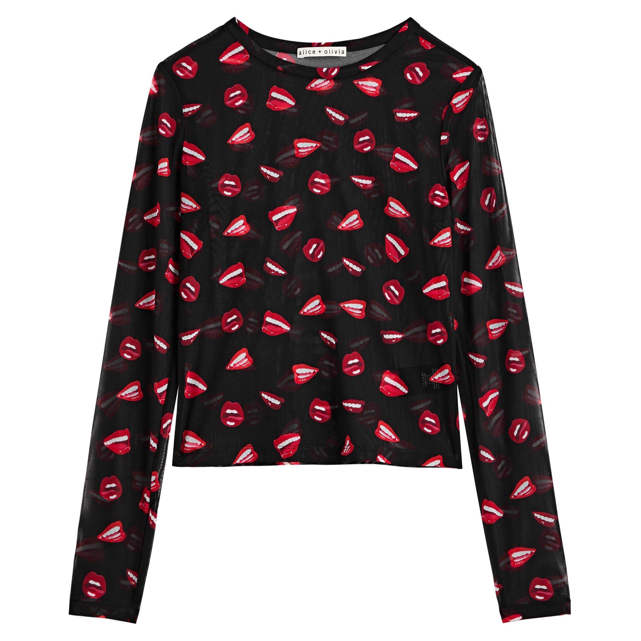BLACK AND OTHER - Alice And Olivia - T DELAINA LS MESH CROPPED TOP