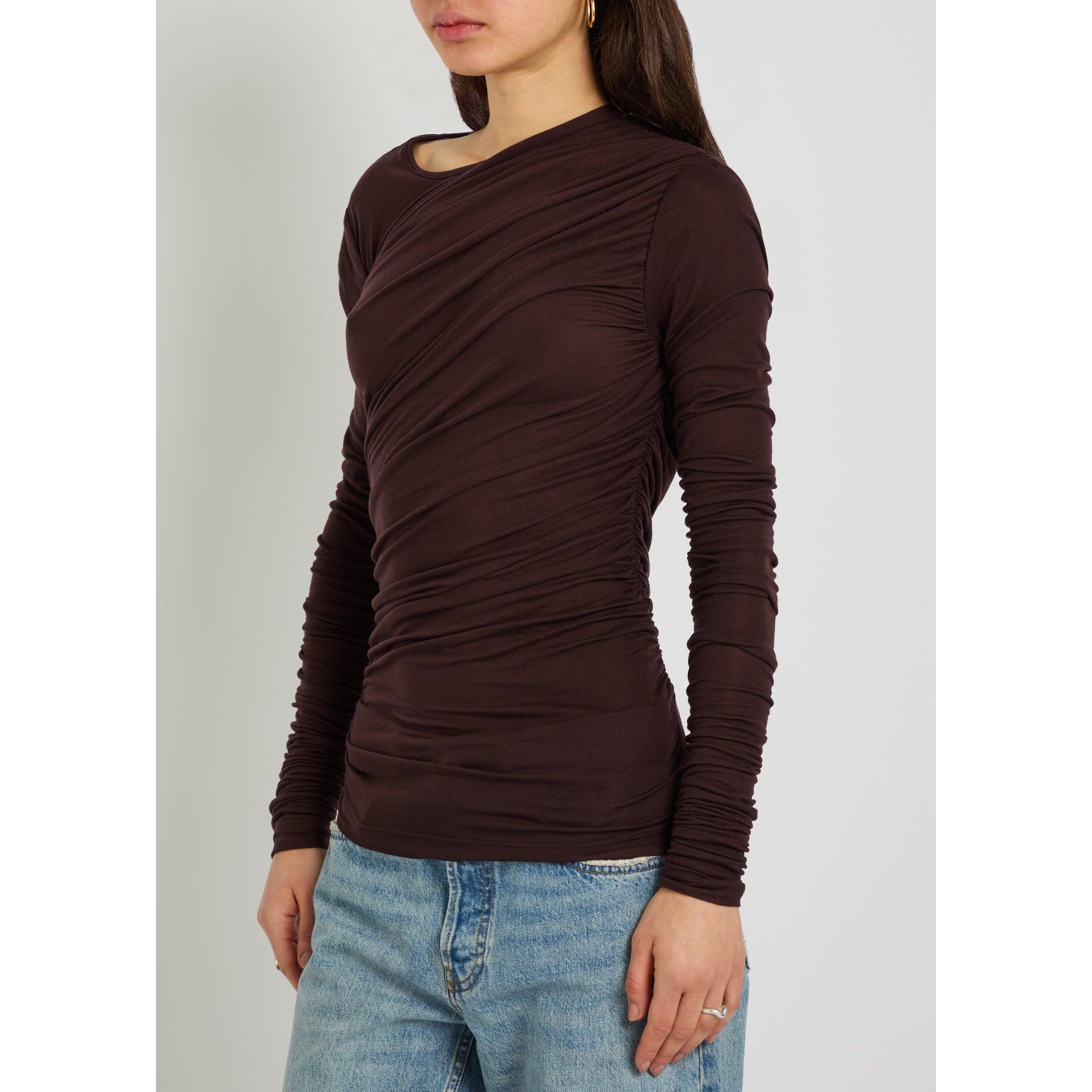 DARK BROWN - Agolde - Women's Tania Twist Lyocell Slim-Fit Long-Sleeve T-Shirt - 2