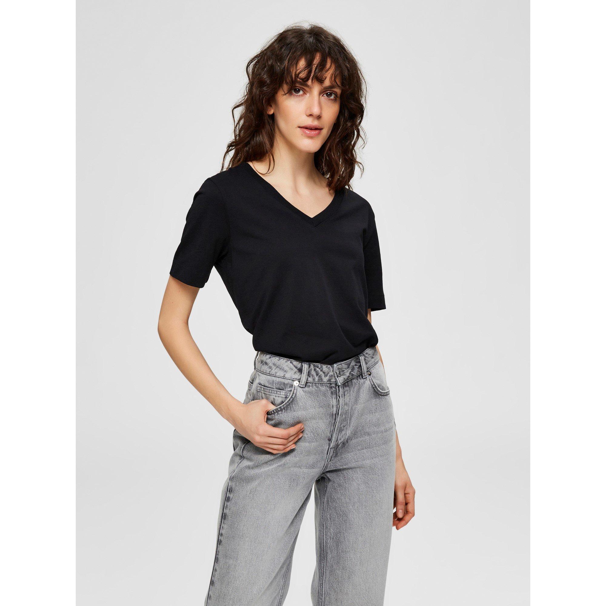 Zwart - Selected Femme - Standard V Neck T Shirt - 2