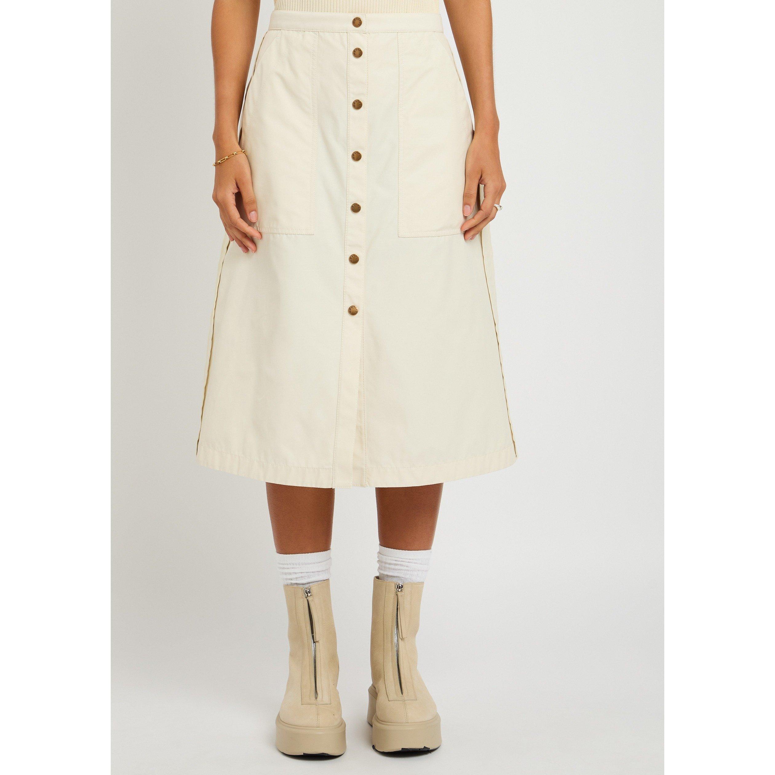 WHITE - Moncler - Women's Cotton High-Waisted Midi A-Line Skirt - 2