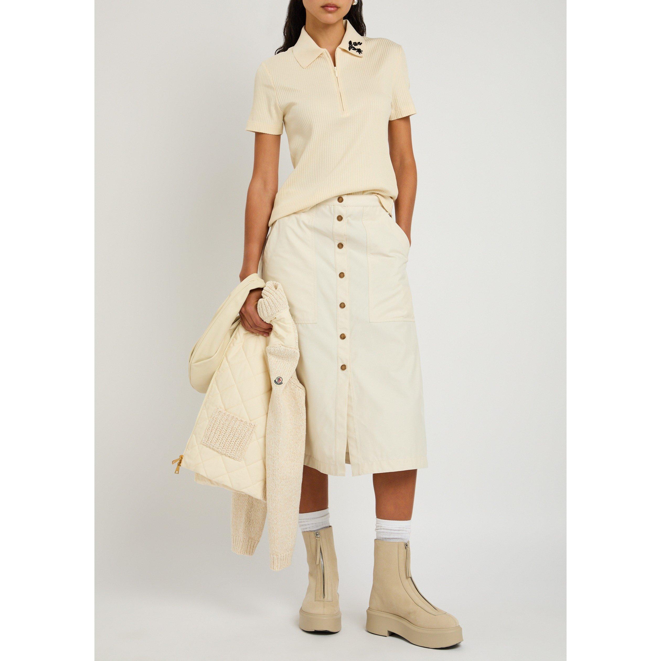 WHITE - Moncler - Women's Cotton High-Waisted Midi A-Line Skirt - 5