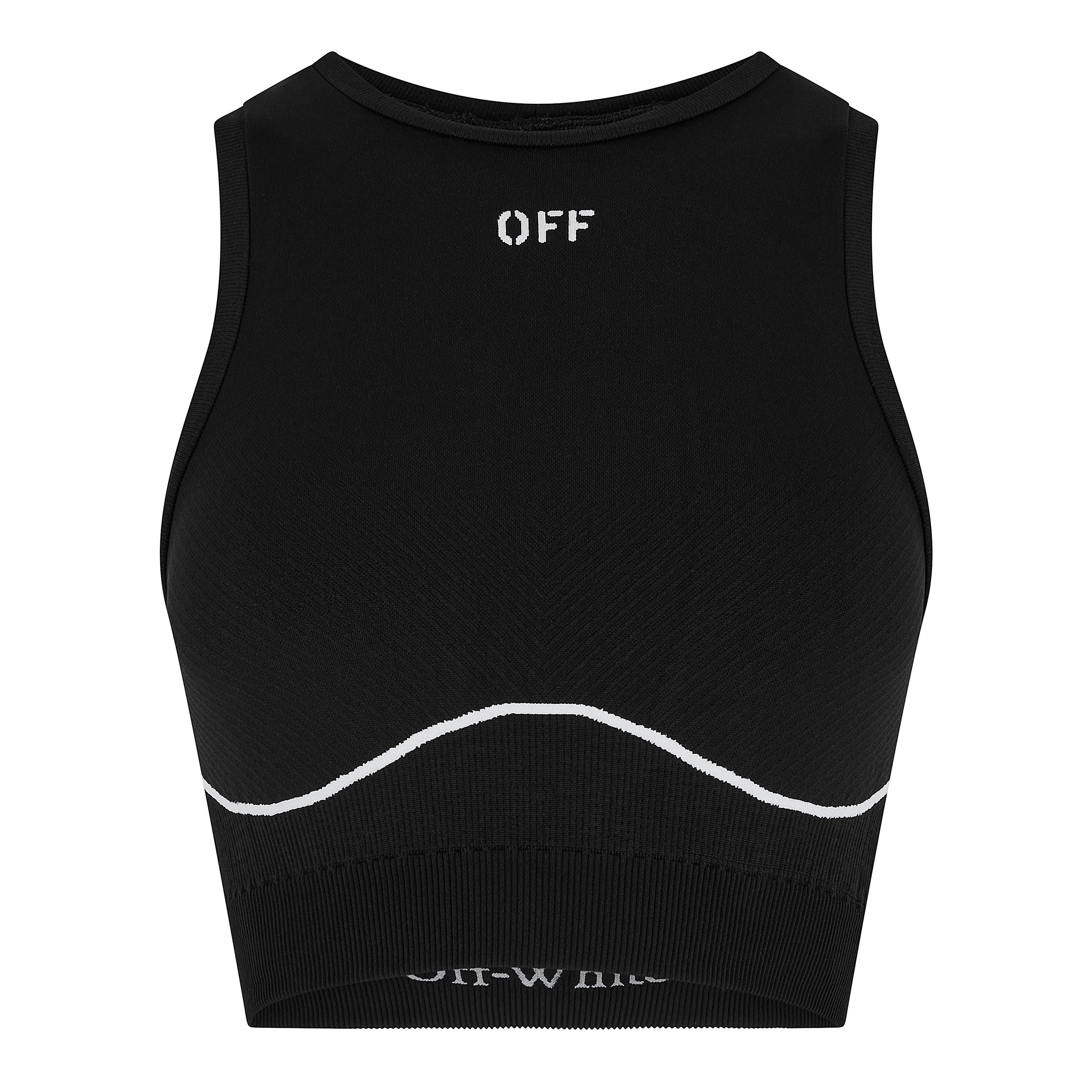 Black 1001 - Off White - Women's Stamp Seamless Stencil-Effect Logo Crop Top - 1