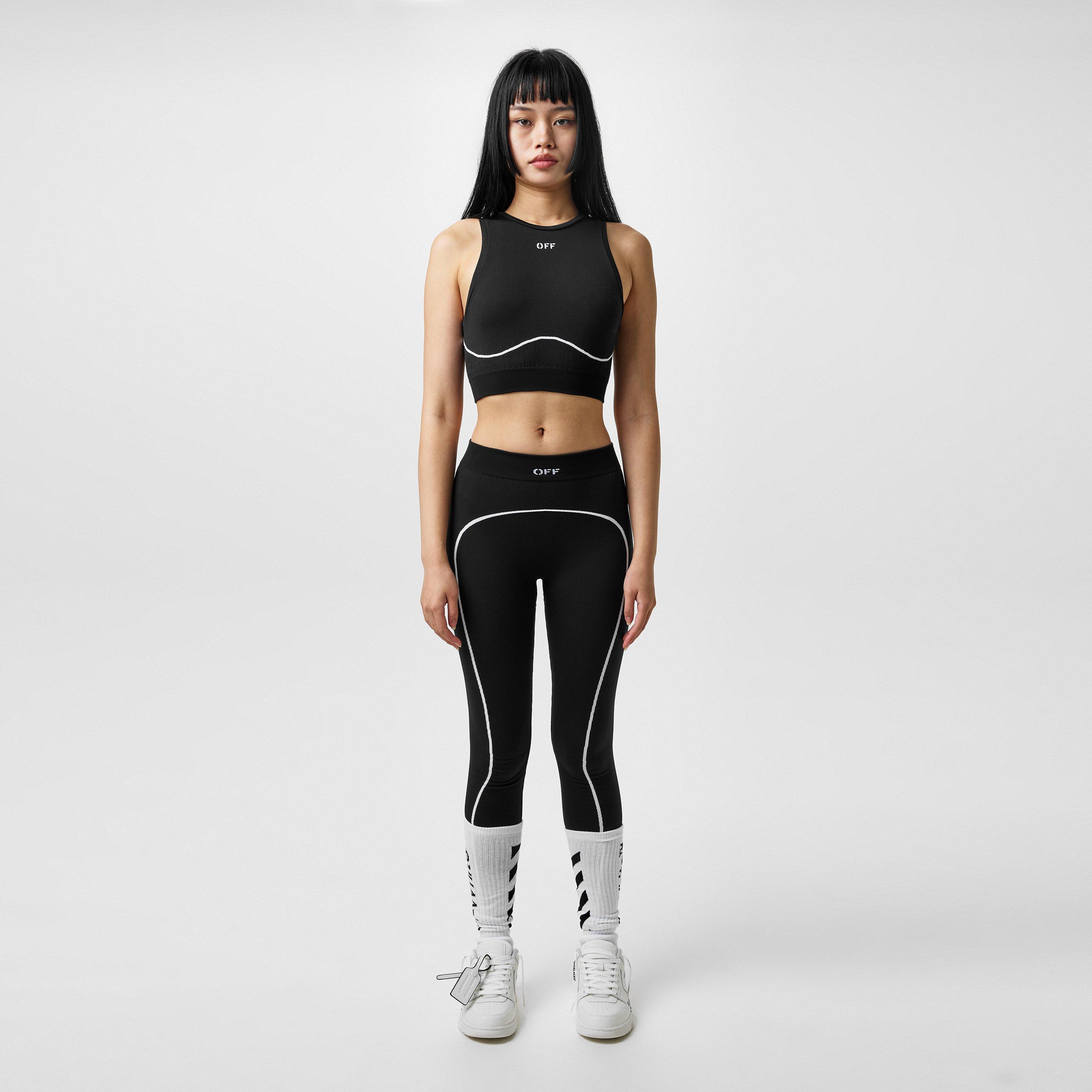 Black 1001 - Off White - Women's Stamp Seamless Stencil-Effect Logo Crop Top - 5