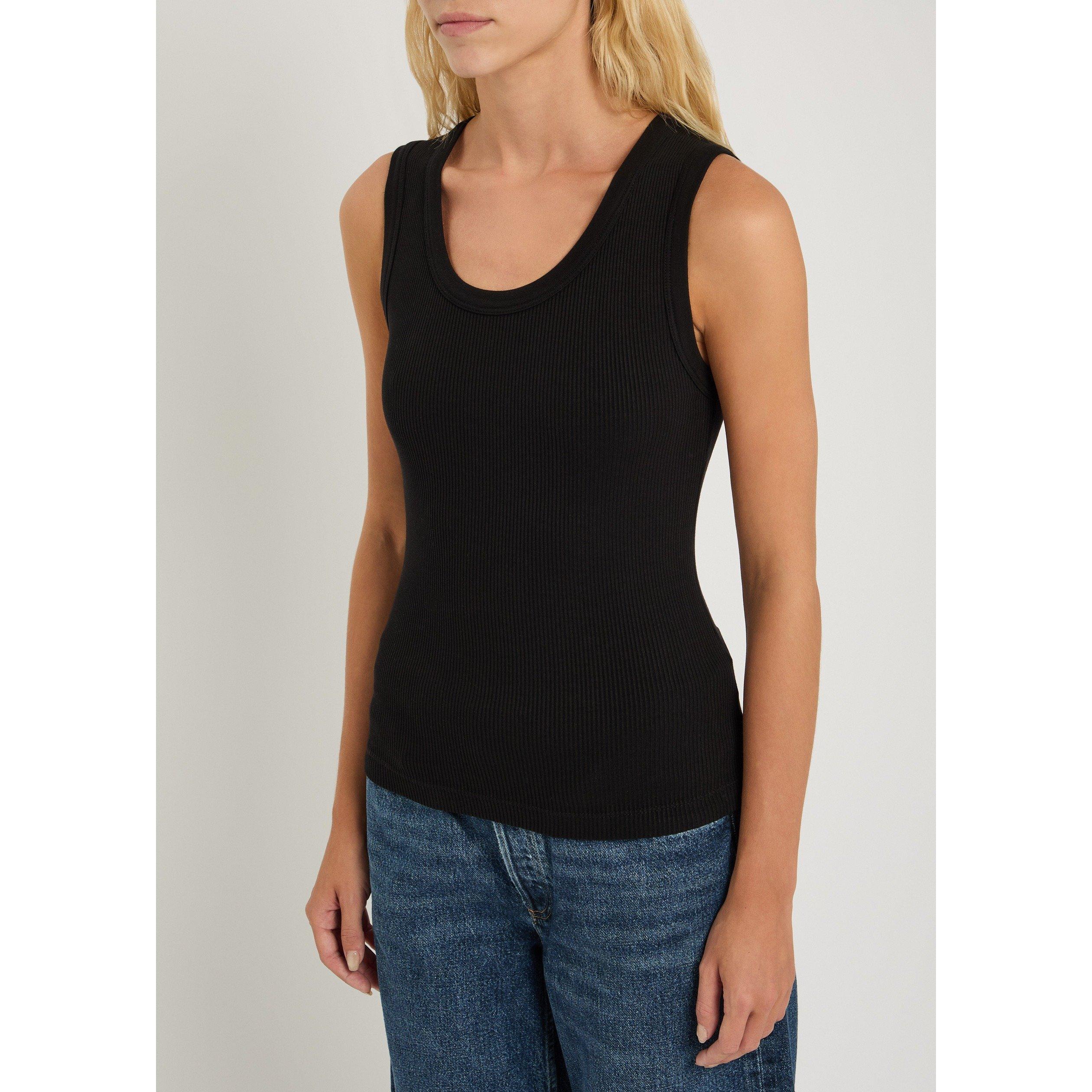 BLACK - Agolde - Women's Poppy Scoop-Neck Cotton Slim-Fit Tank Top - 2