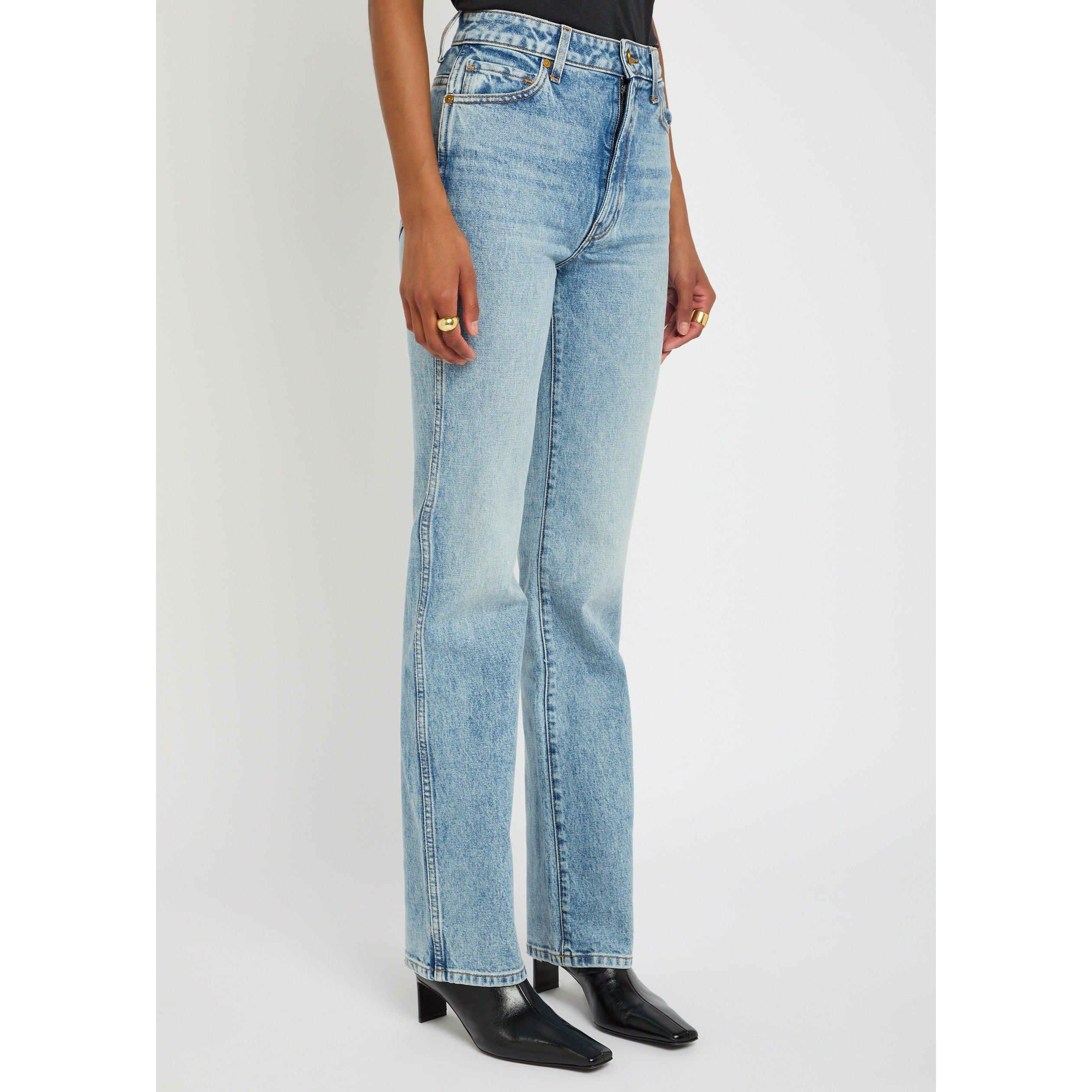 DENIM - Khaite - Women's Danielle Cotton Distressed High-Rise Straight Leg Jeans - 2