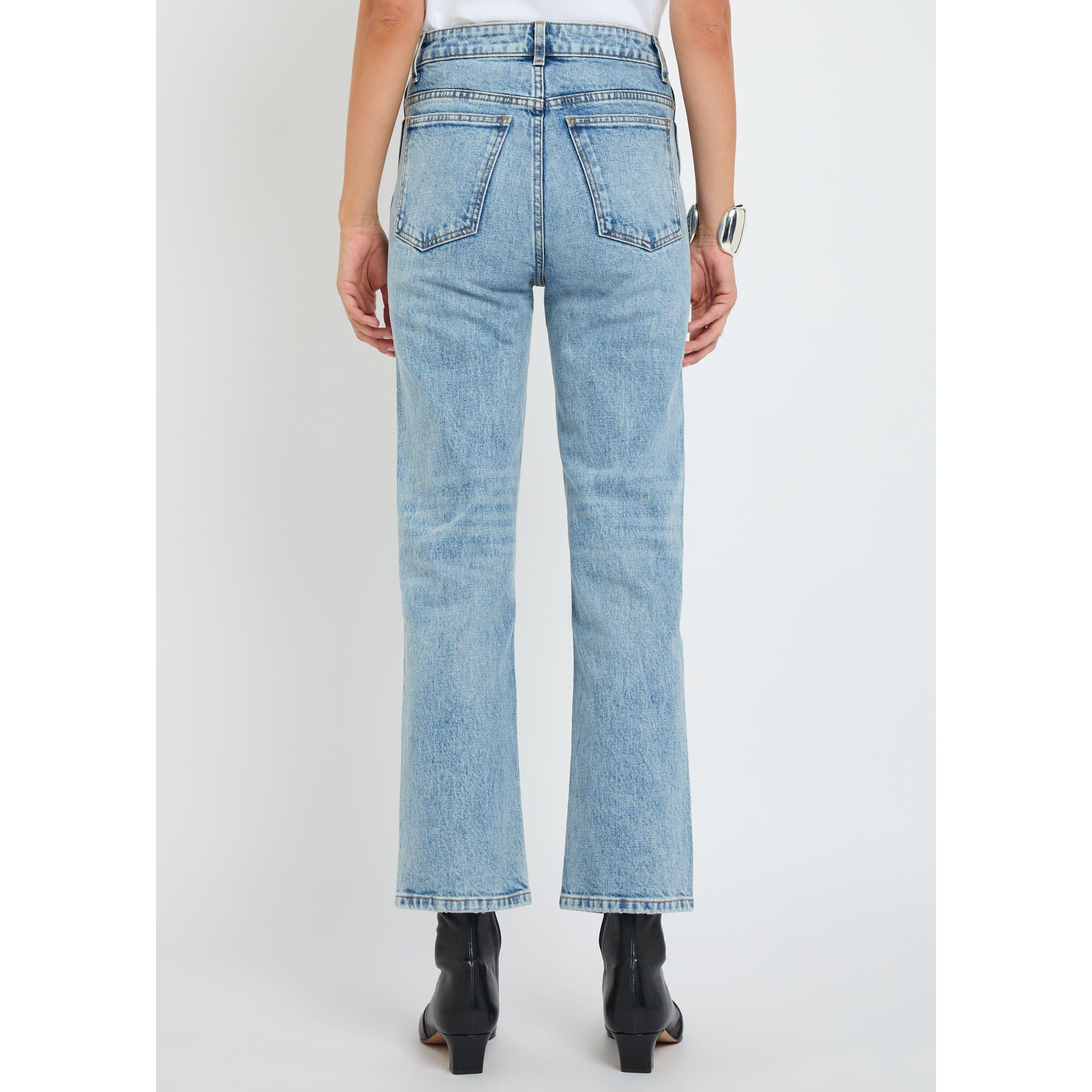 DENIM - Khaite - Women's Abigail Cotton Distressed High-Waisted Straight Leg Jeans - 3