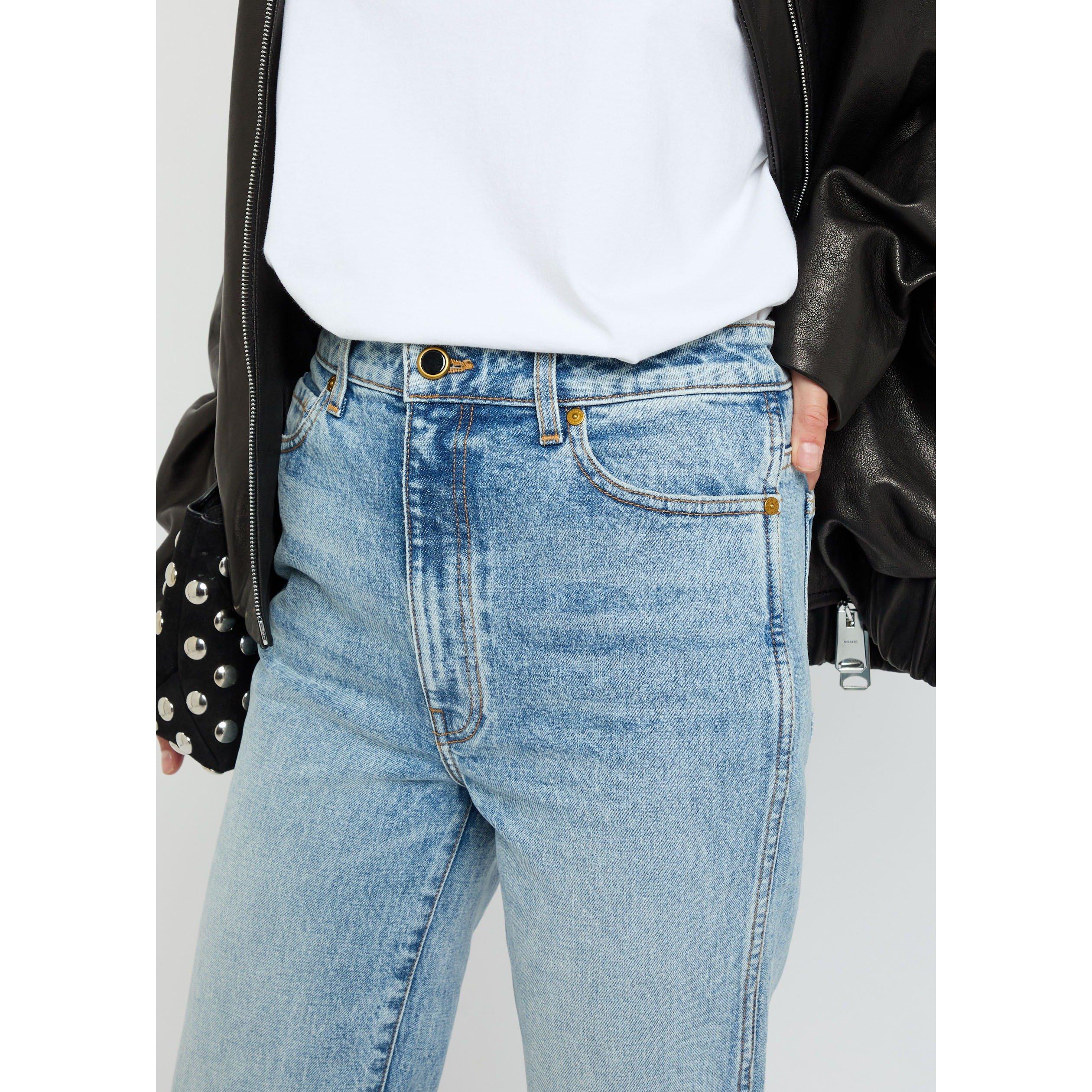 DENIM - Khaite - Women's Abigail Cotton Distressed High-Waisted Straight Leg Jeans - 4