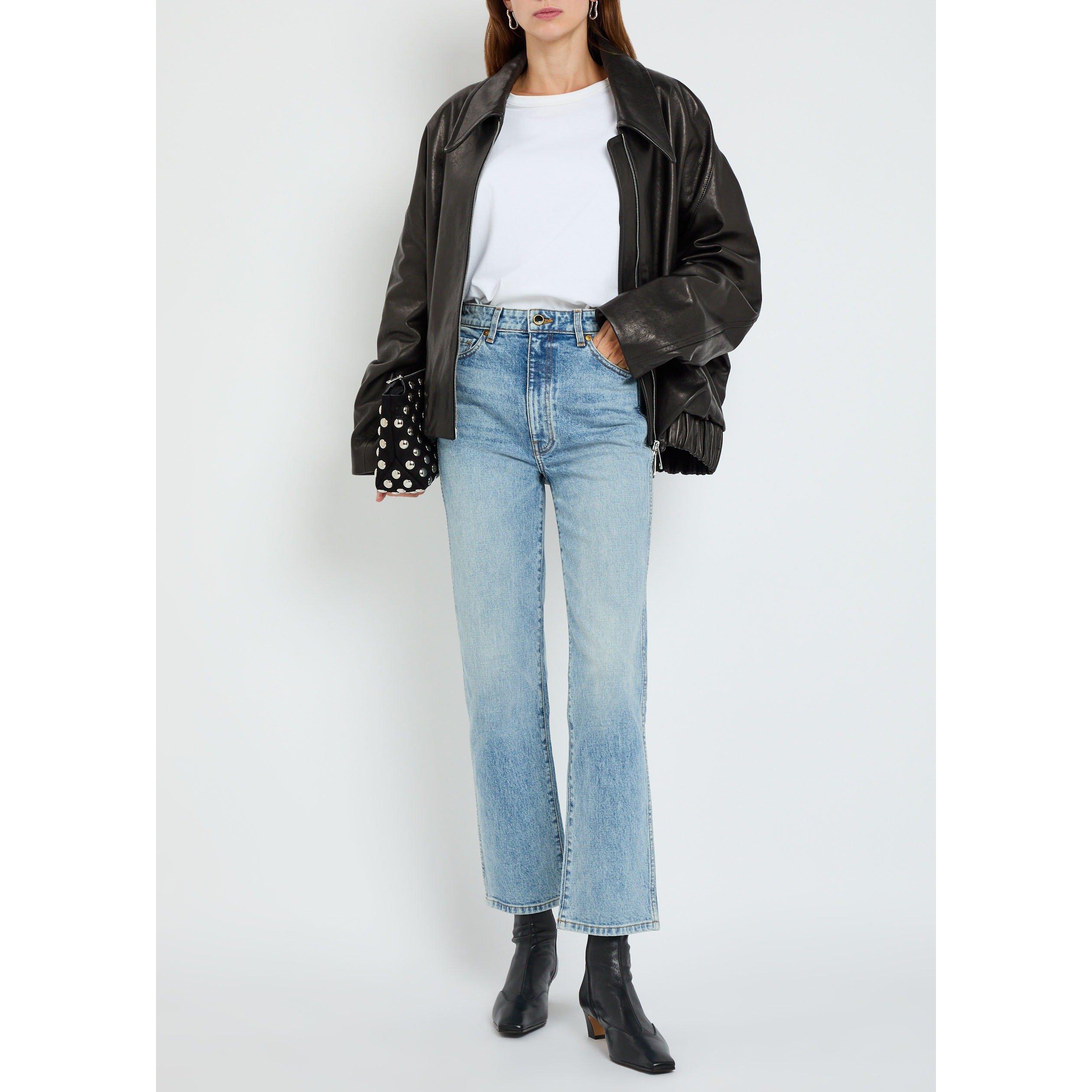 DENIM - Khaite - Women's Abigail Cotton Distressed High-Waisted Straight Leg Jeans - 5