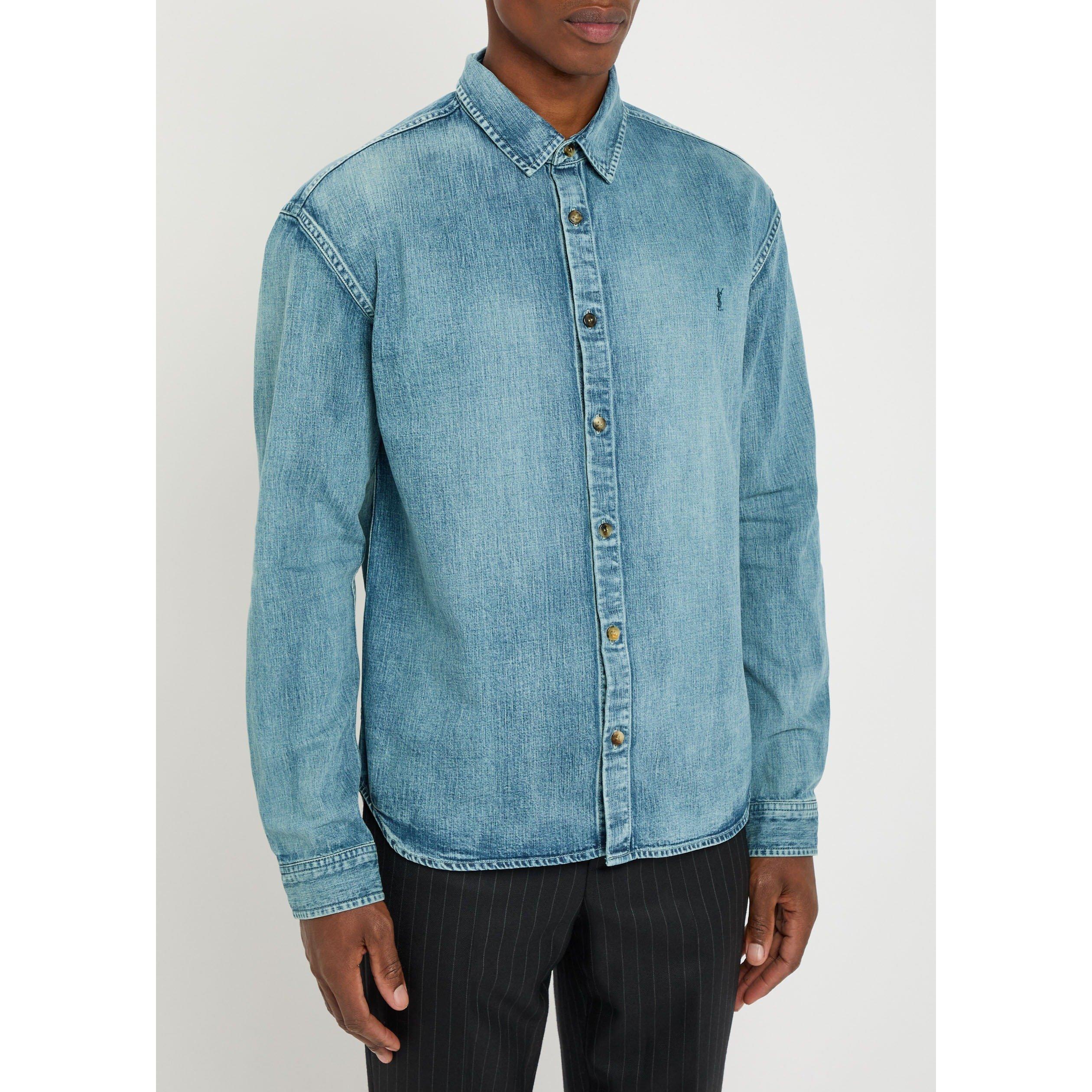 BLUE - Saint Laurent - Men's Cassandre Long-Sleeve Denim Shirt - 2