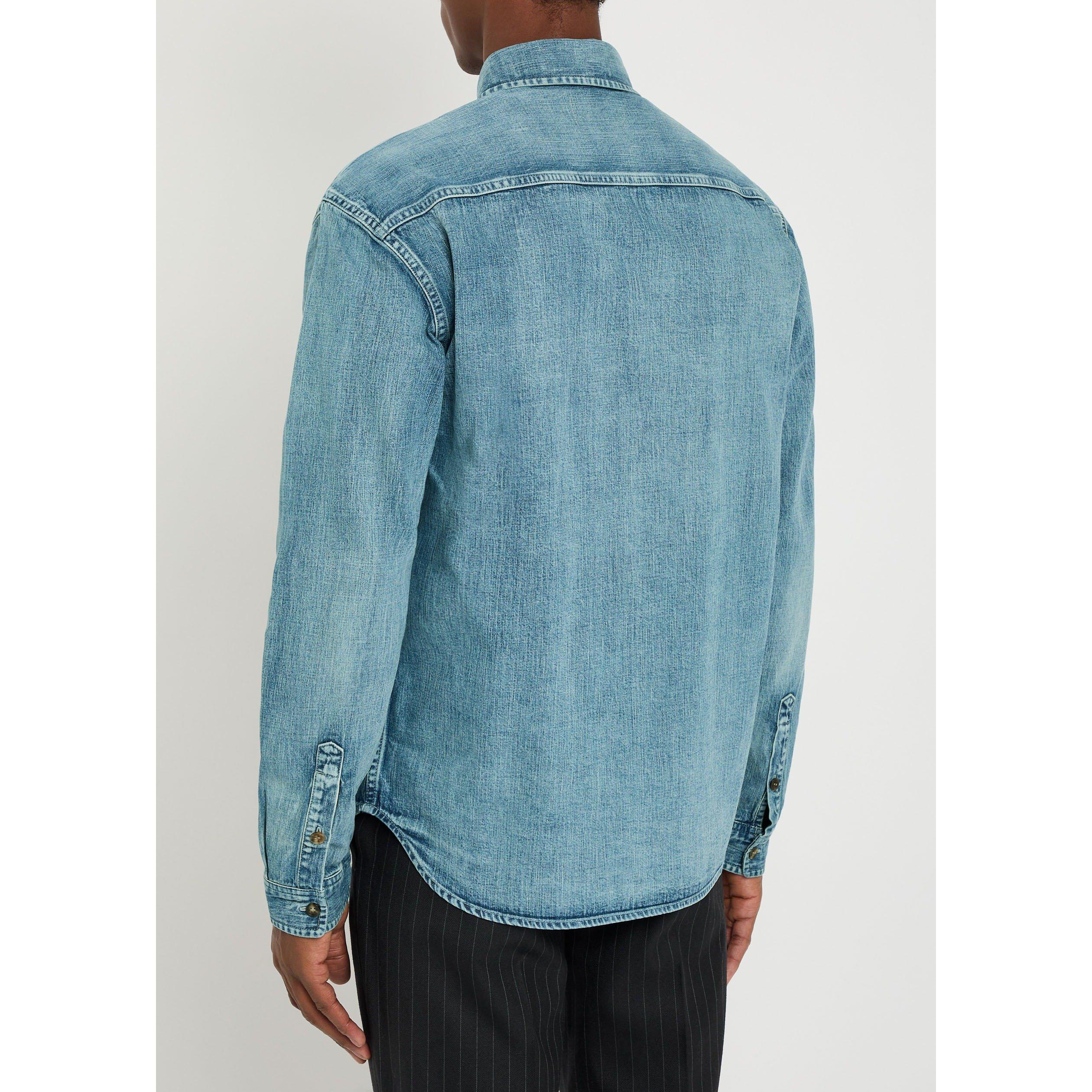BLUE - Saint Laurent - Men's Cassandre Long-Sleeve Denim Shirt - 3