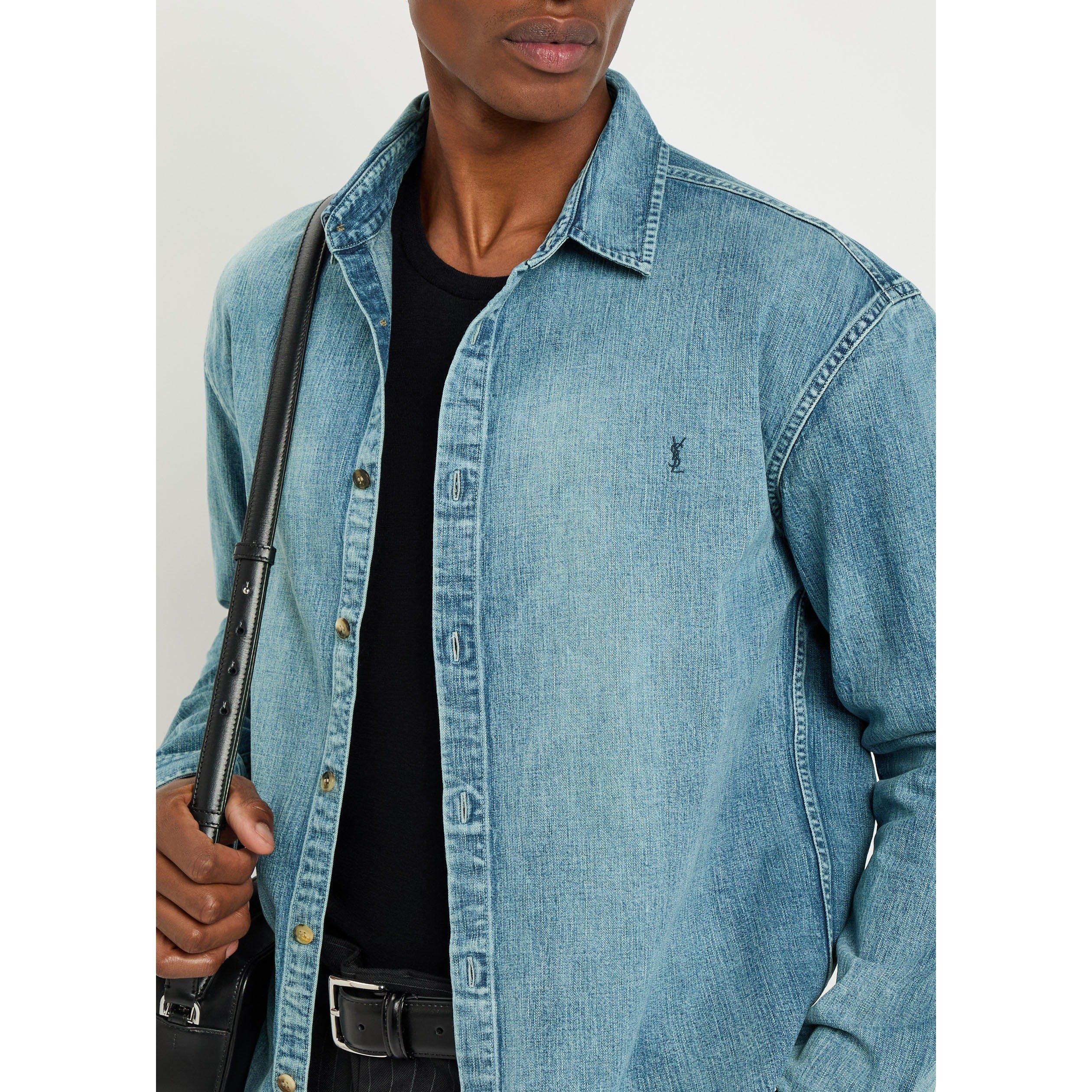 BLUE - Saint Laurent - Men's Cassandre Long-Sleeve Denim Shirt - 4