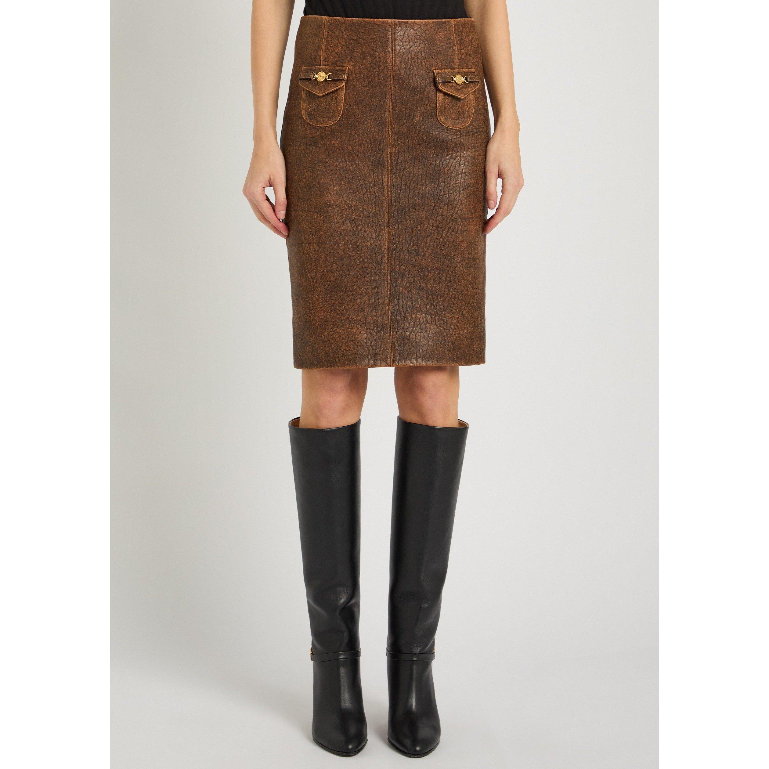 BROWN - Chloe - Women's Leather Pencil Skirt - 2