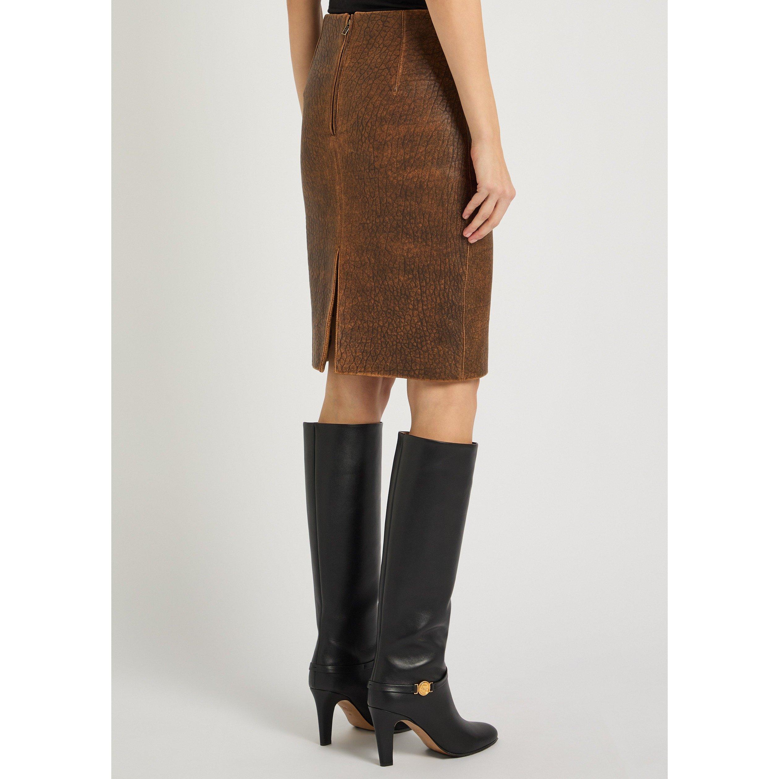 BROWN - Chloe - Women's Leather Pencil Skirt - 3