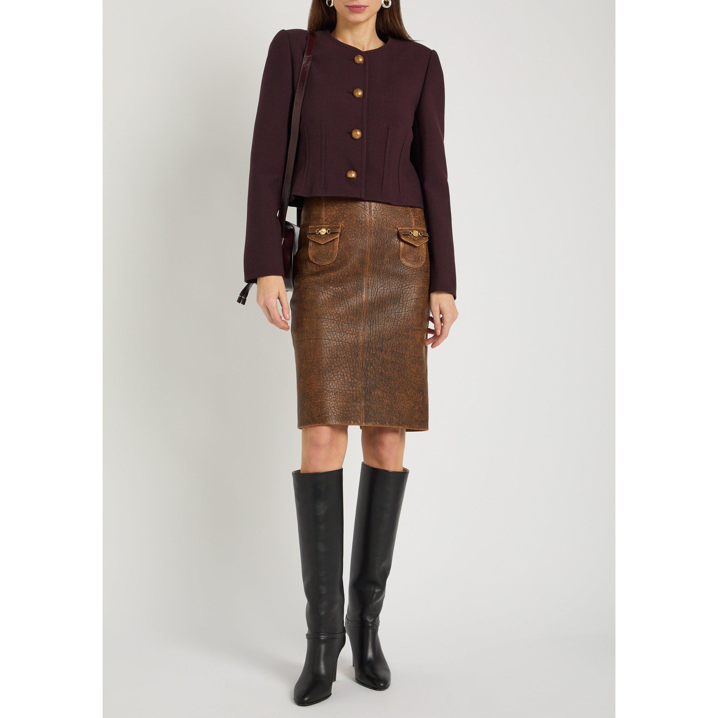 BROWN - Chloe - Women's Leather Pencil Skirt - 5