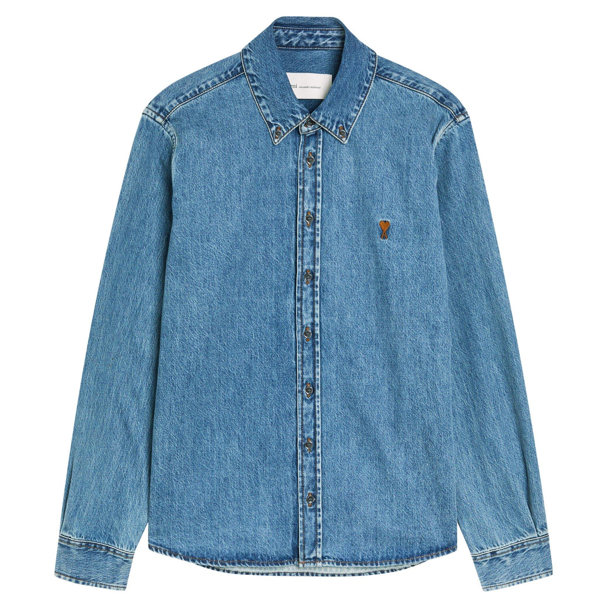 BLUE - AMI Paris - Men's Contrasted ADC Denim Shirt - 1