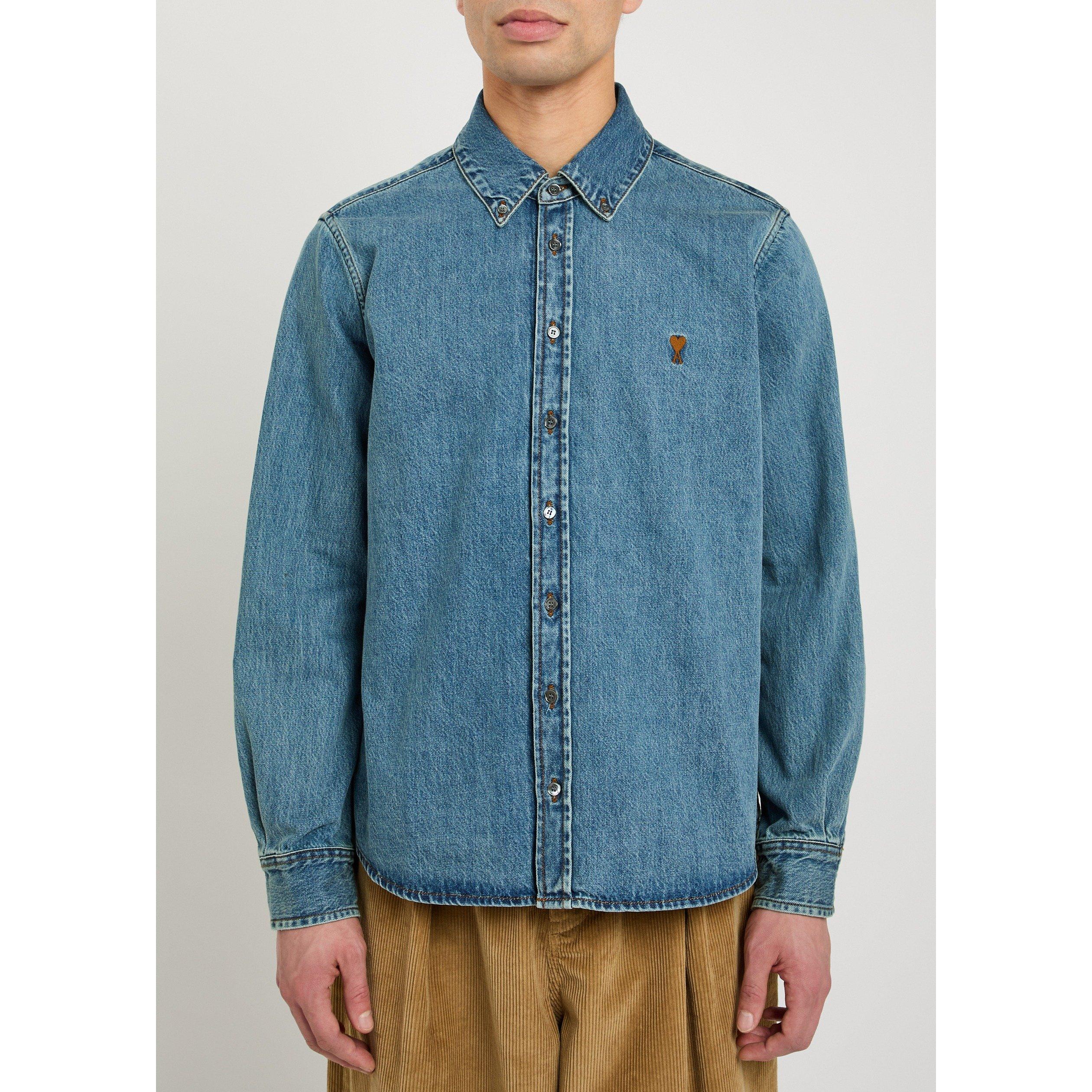 BLUE - AMI Paris - Men's Contrasted ADC Denim Shirt - 2
