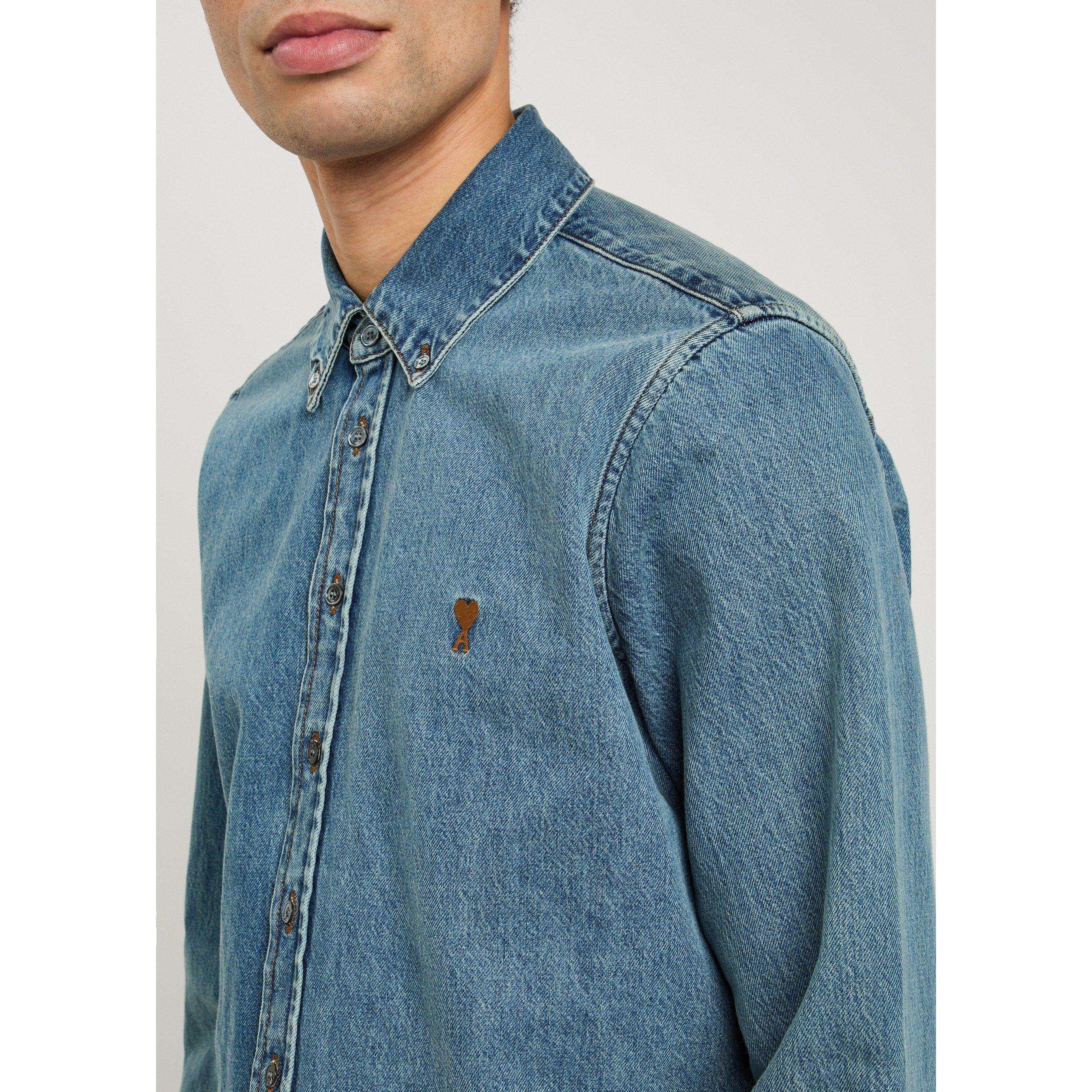 BLUE - AMI Paris - Men's Contrasted ADC Denim Shirt - 4
