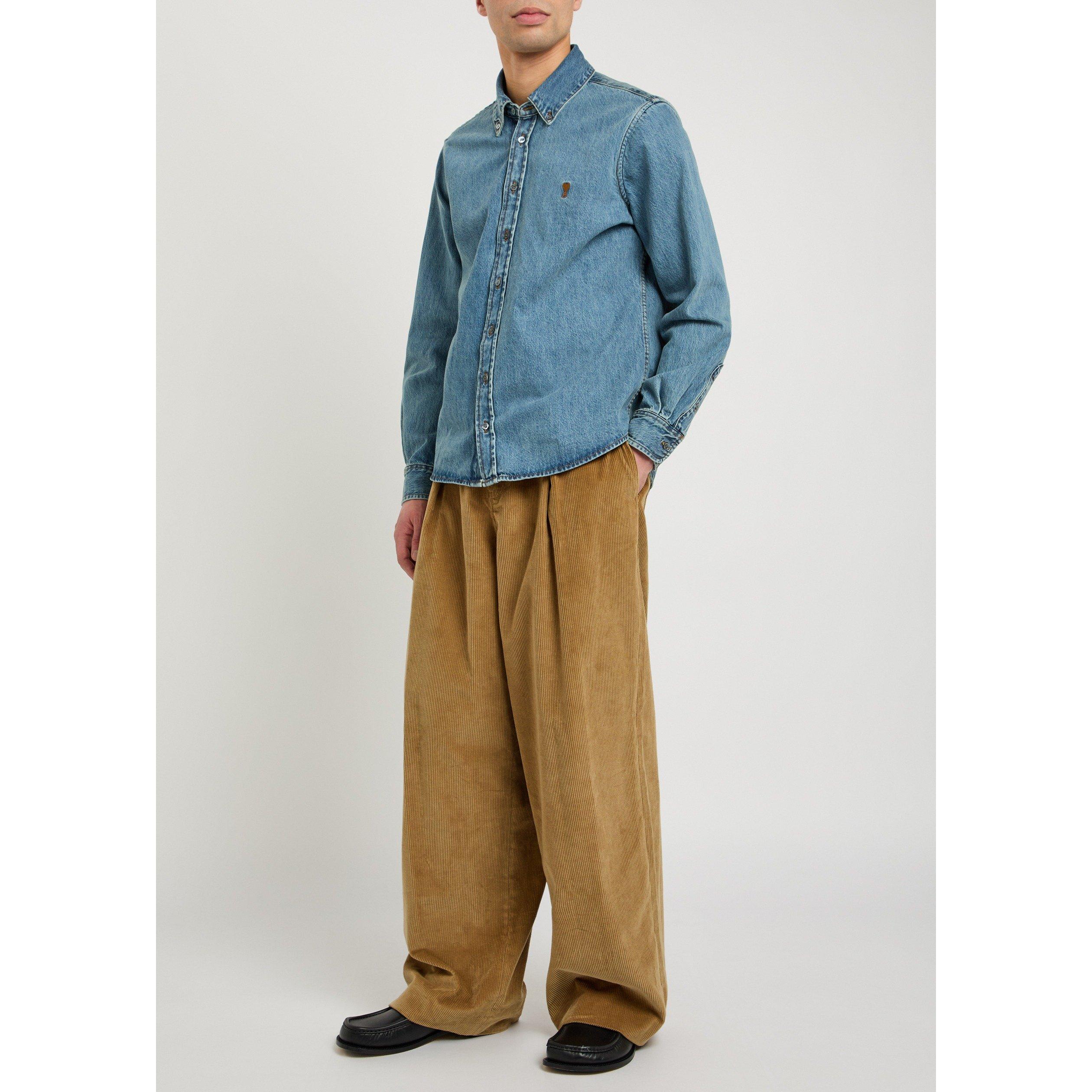 BLUE - AMI Paris - Men's Contrasted ADC Denim Shirt - 5