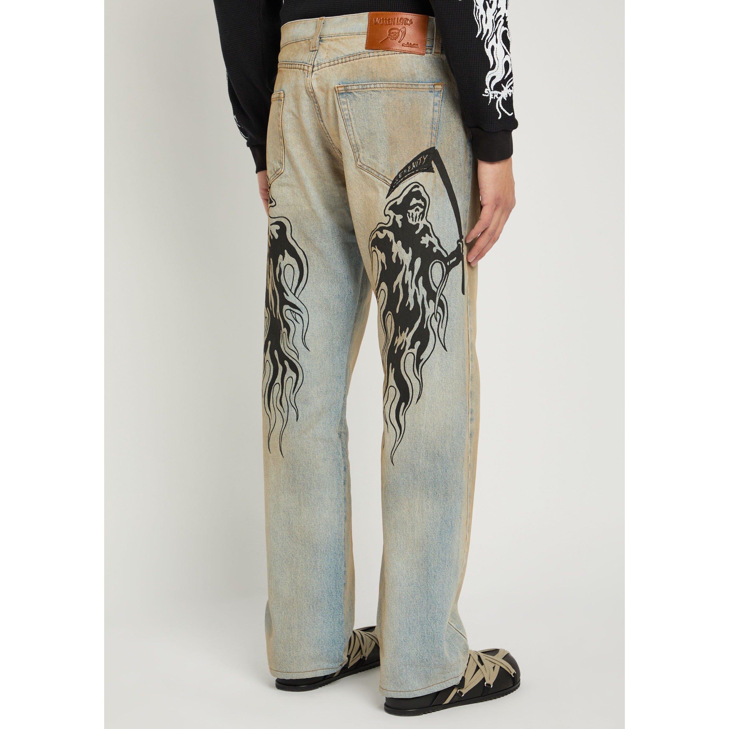 LIGHT BLUE - Warren Lotas - Men's Reaper Distressed Cotton Straight-Leg Jeans - 3