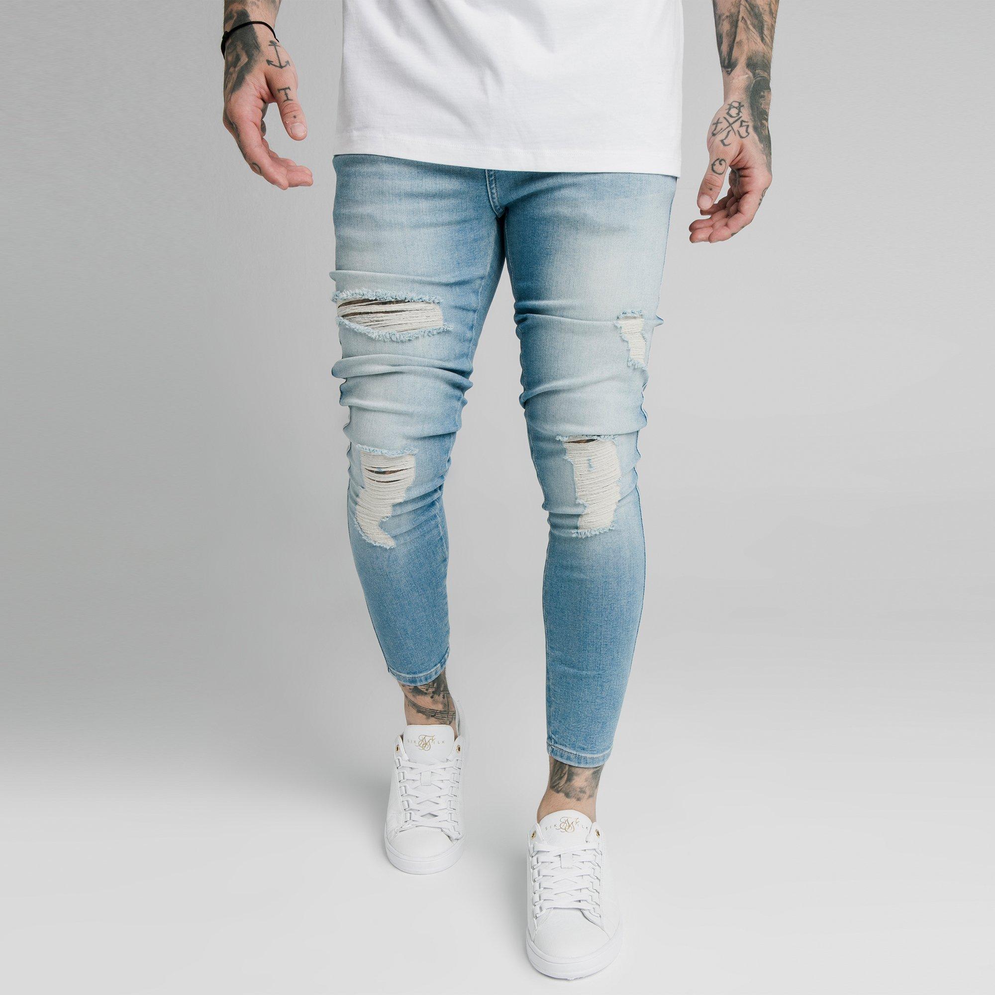 Hellblau - SikSilk - Men's Low Rise Ripped Skinny Jeans - 3