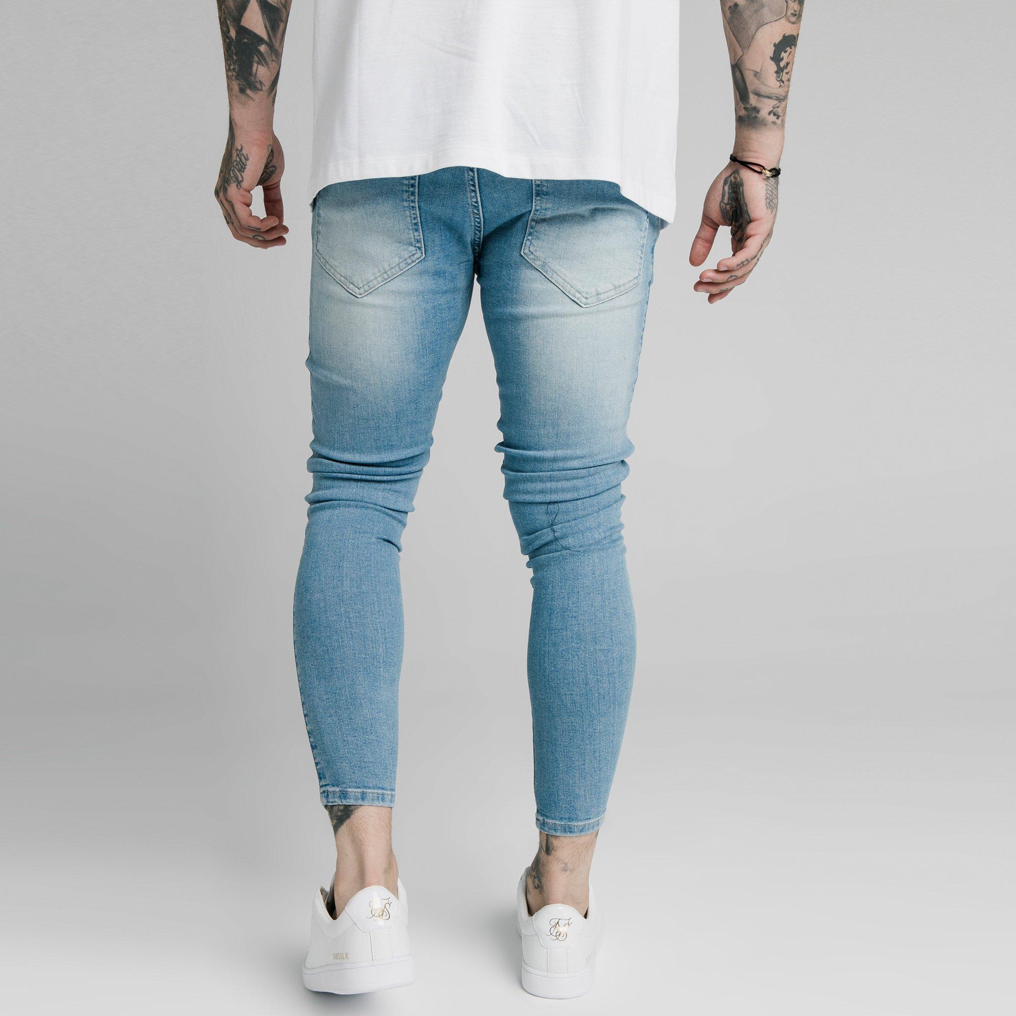 Hellblau - SikSilk - Men's Low Rise Ripped Skinny Jeans - 4