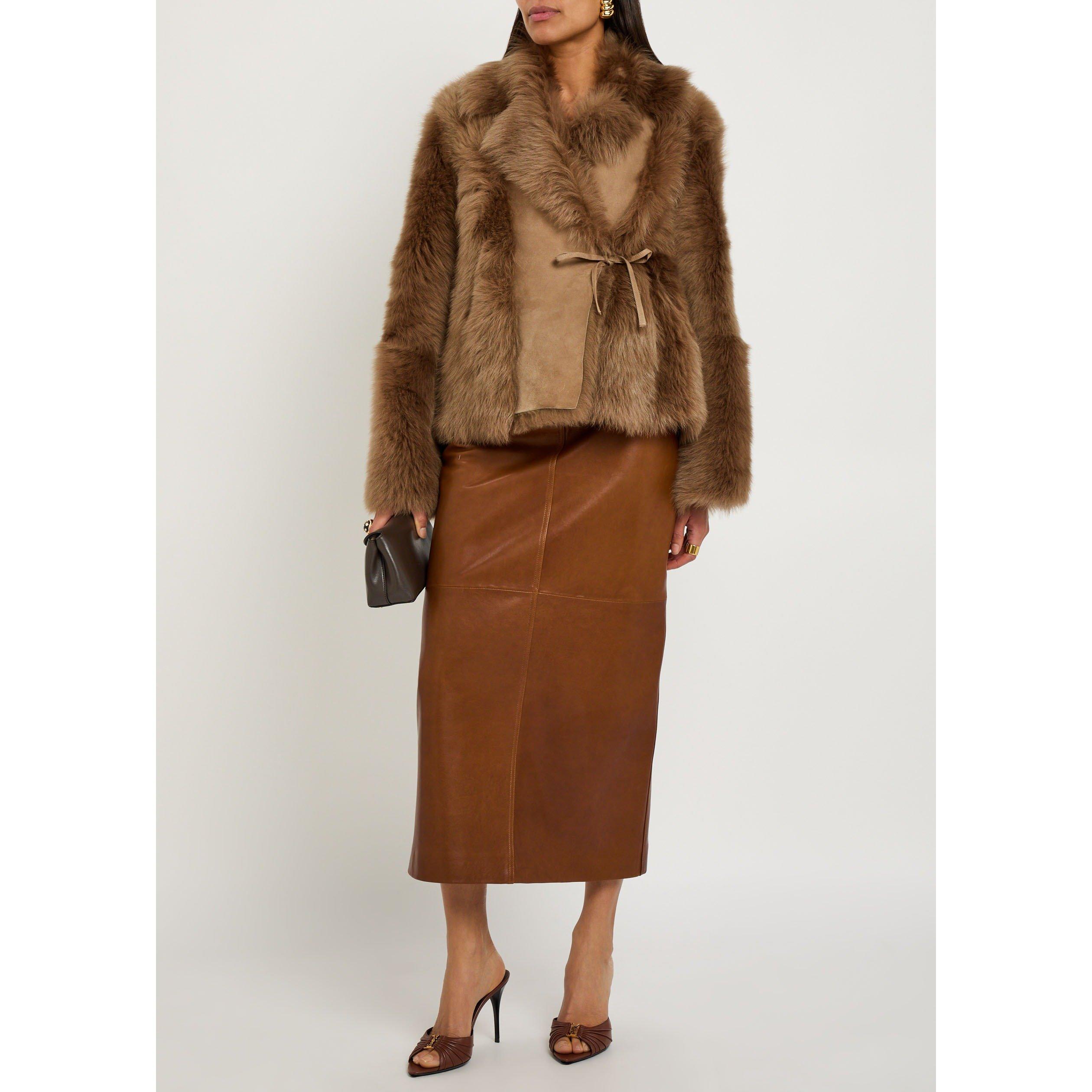 BROWN - Nour Hammour - LS GHALIA LEATHER LONG SKIRT - 5