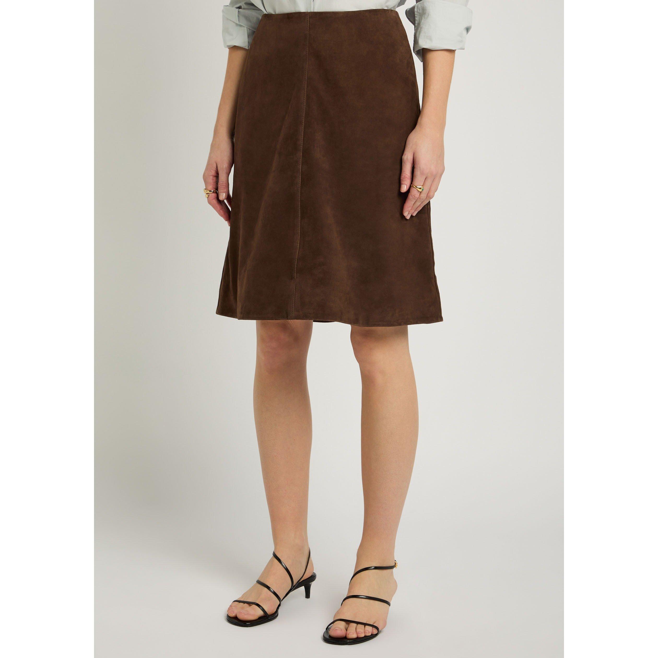 DARK BROWN - Toteme - Women's Suede A-Line Skirt - 2