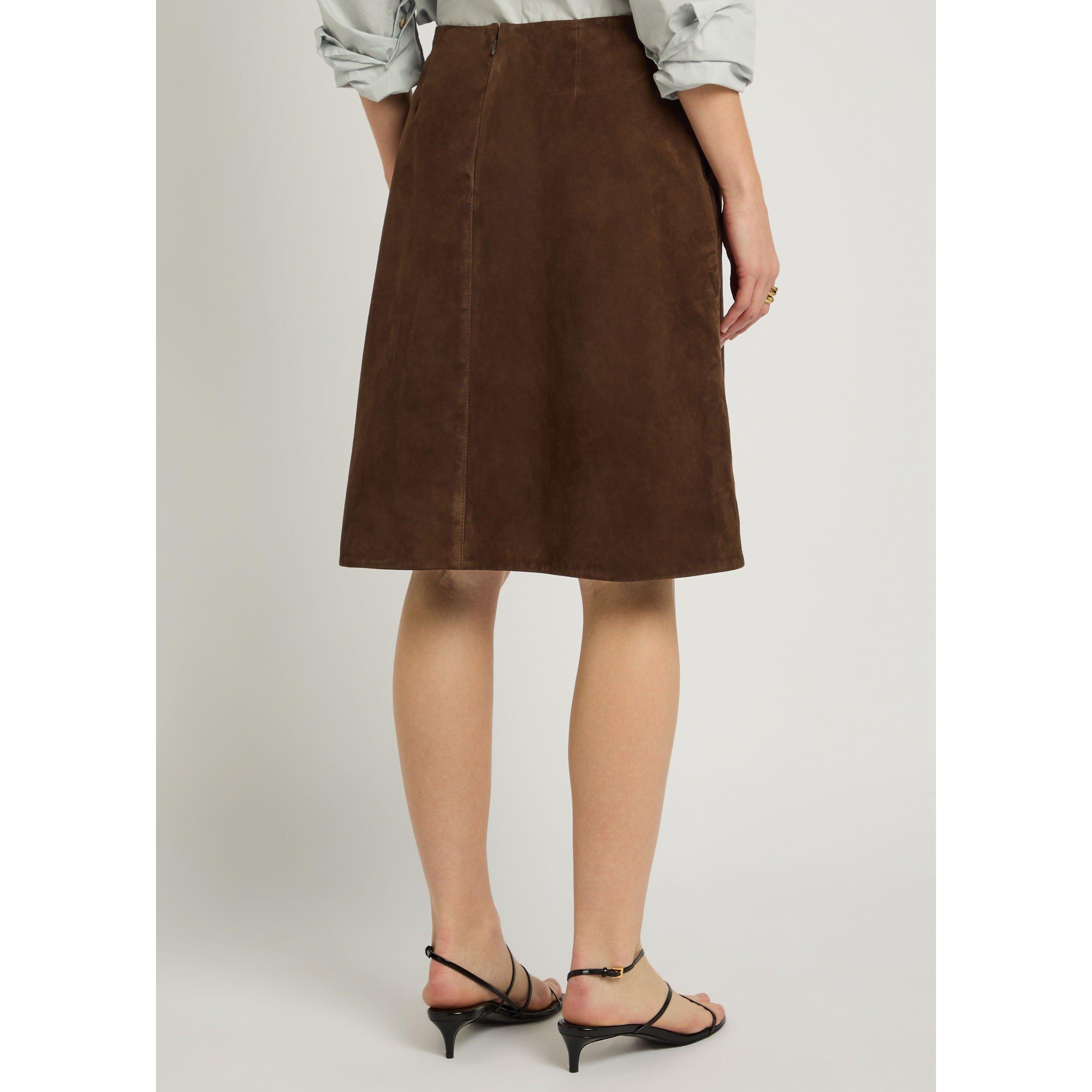 DARK BROWN - Toteme - Women's Suede A-Line Skirt - 3