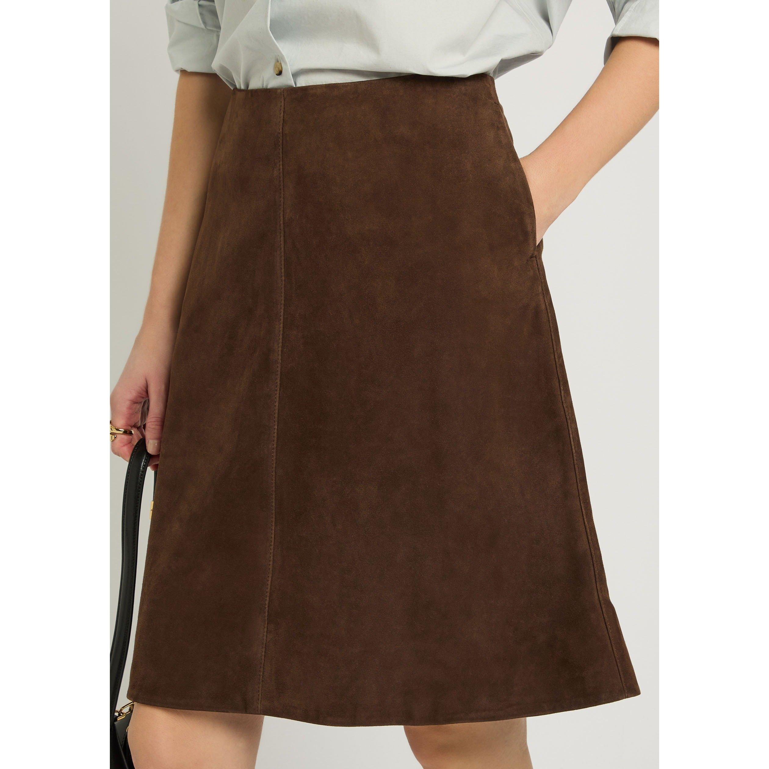 DARK BROWN - Toteme - Women's Suede A-Line Skirt - 4