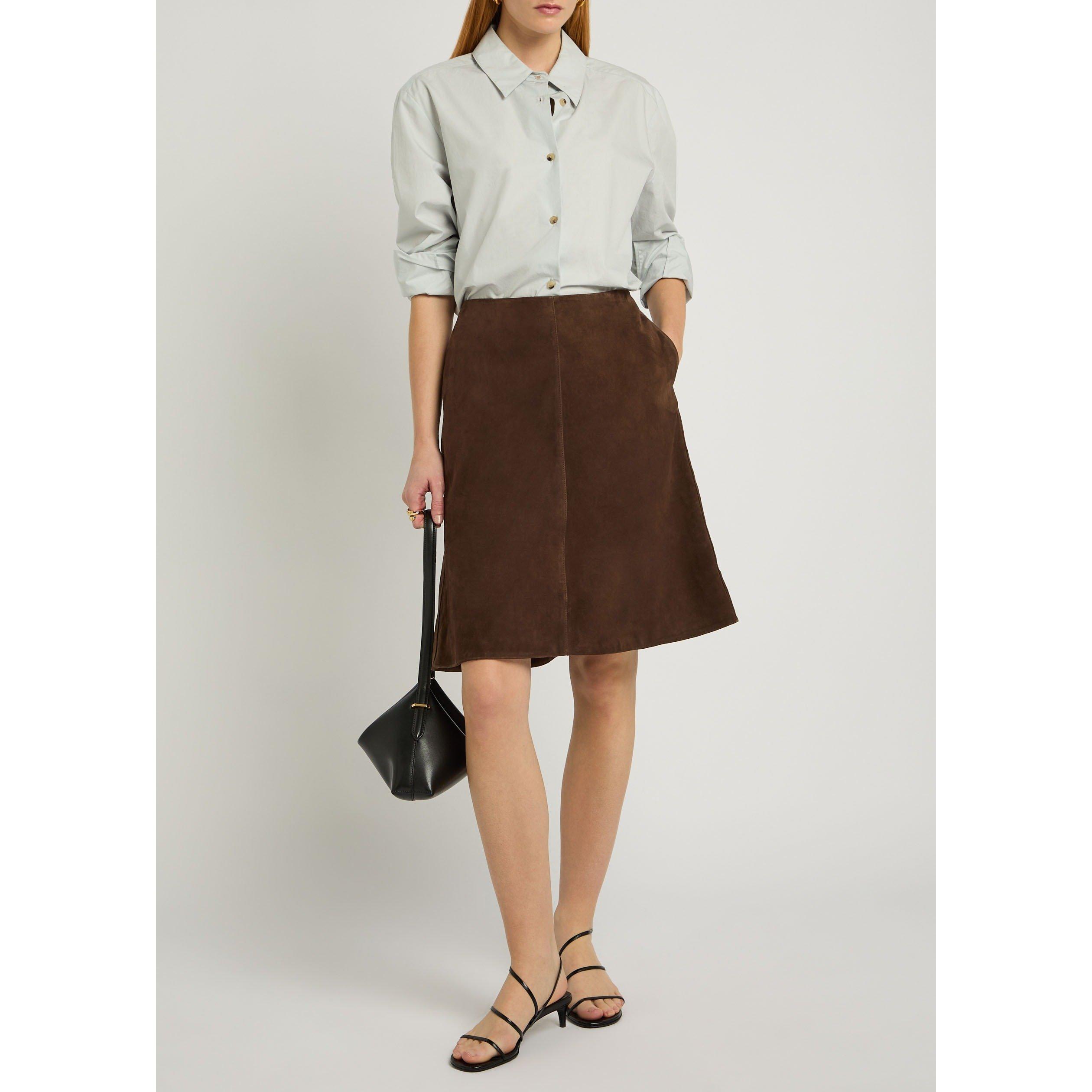 DARK BROWN - Toteme - Women's Suede A-Line Skirt - 5