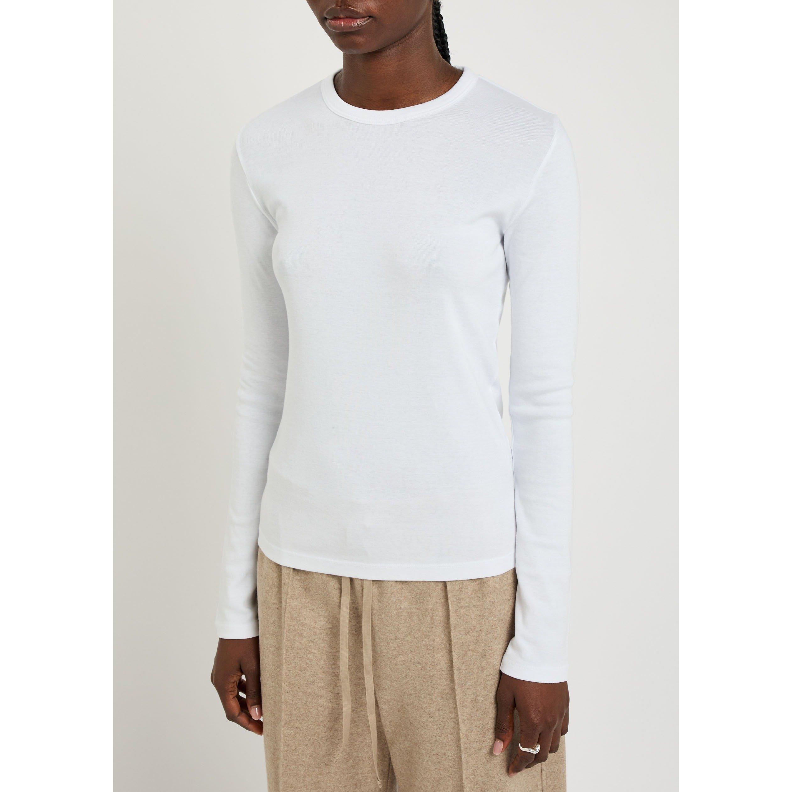 WHITE - Vince - Women's Cotton Crew-Neck Slim-Fit Long-Sleeve T-Shirt - 2