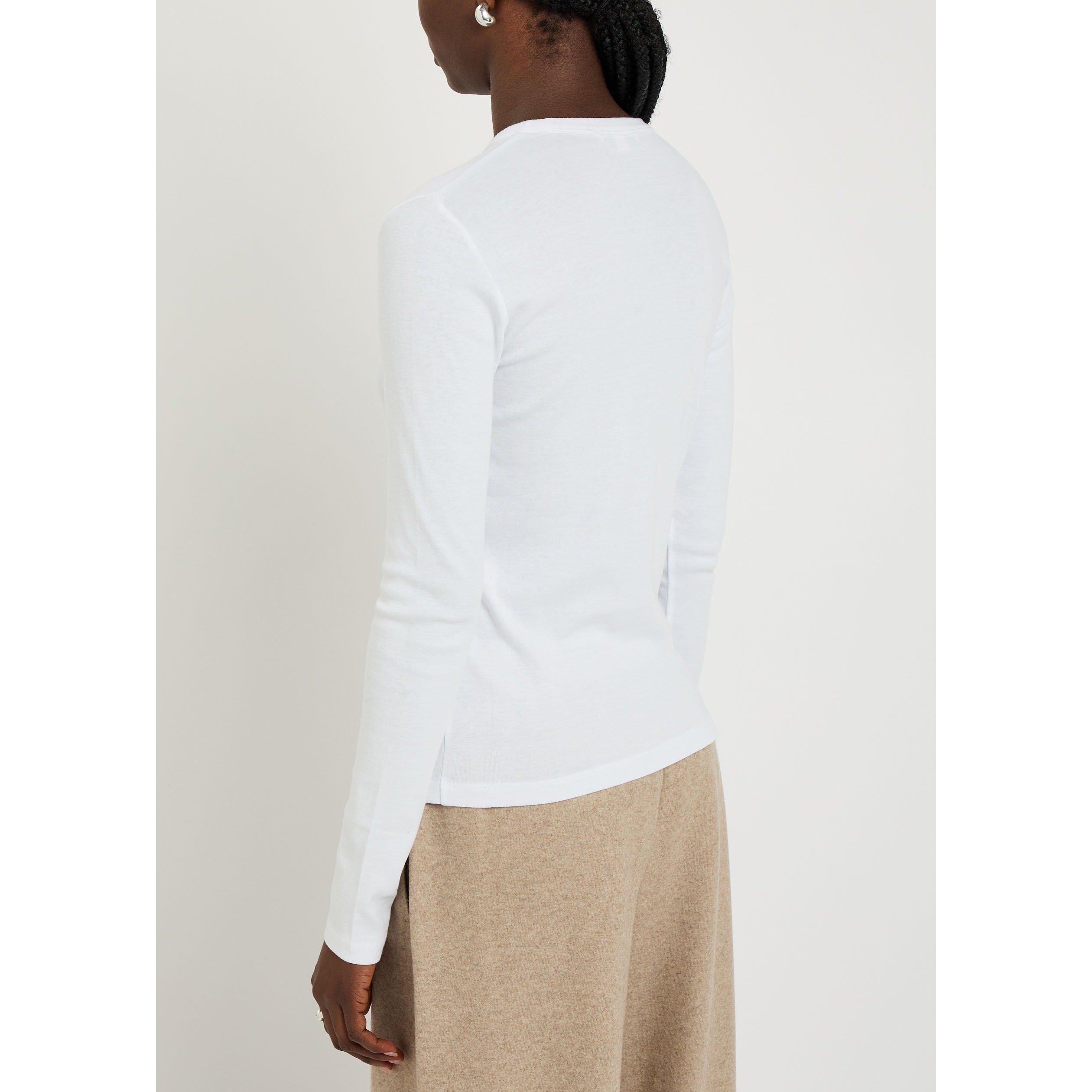 WHITE - Vince - Women's Cotton Crew-Neck Slim-Fit Long-Sleeve T-Shirt - 3