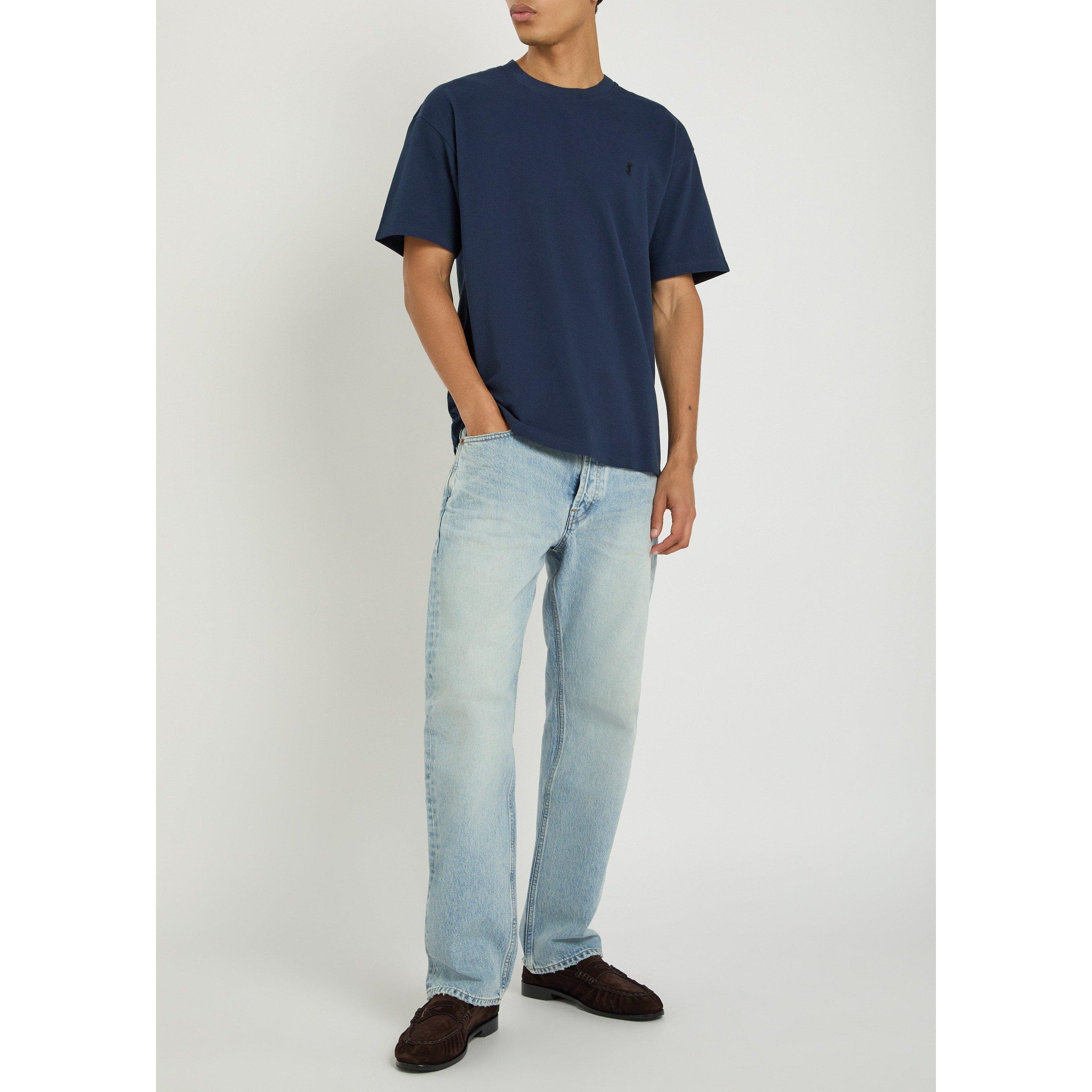 BLUE - Saint Laurent - Men's Loose Straight Cotton Jeans - 5