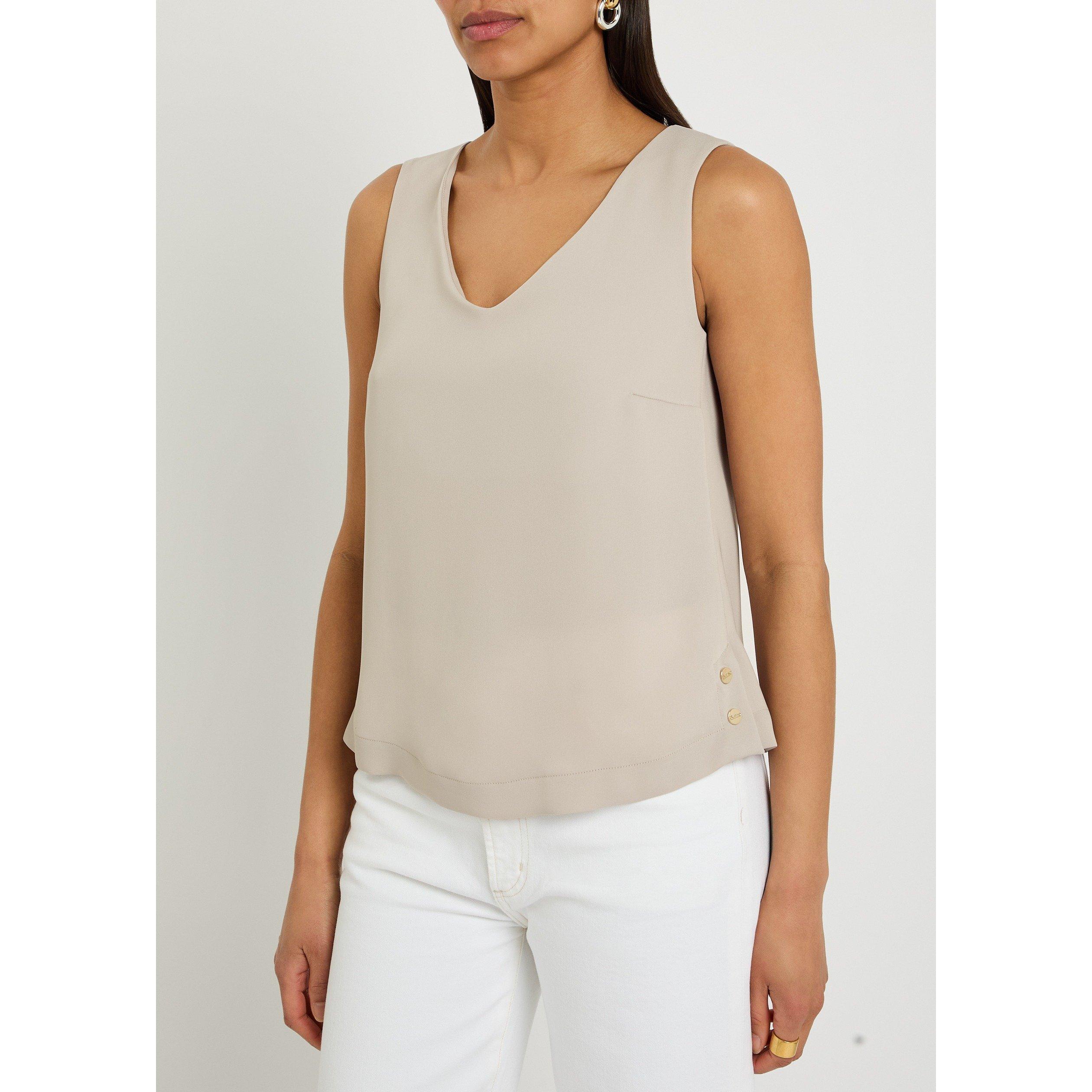 CREAM - Herno - Women's Satin V-Neck Oversized-Fit Tank Top - 2