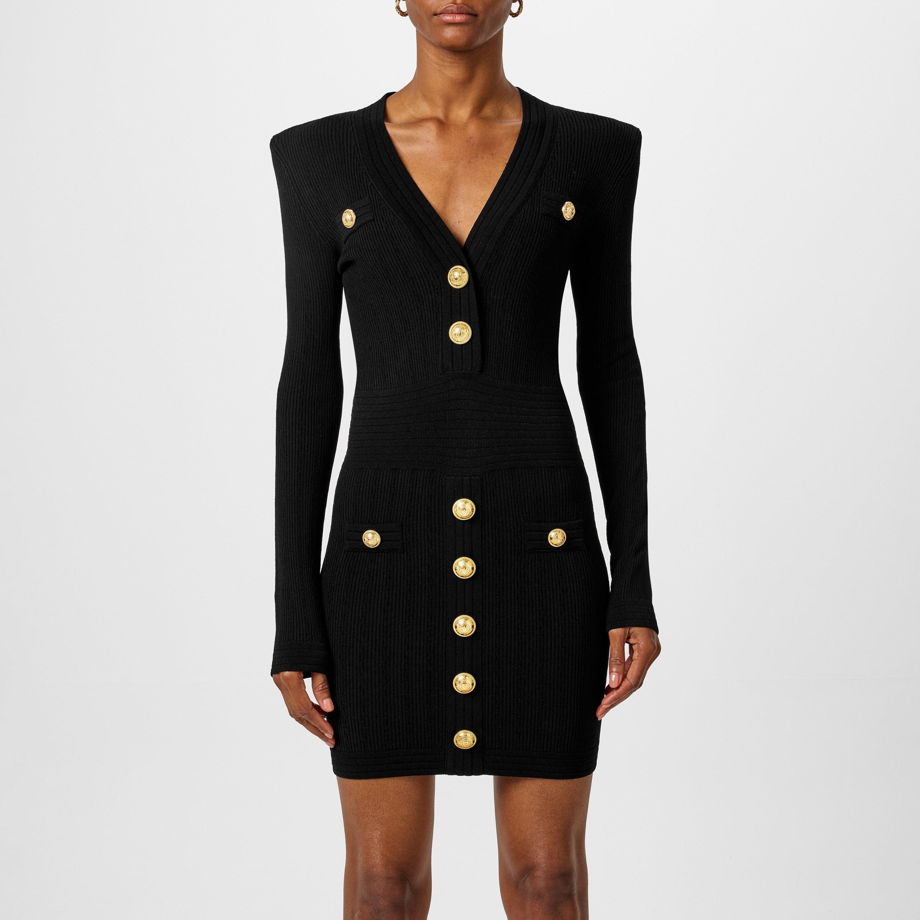 0PA Noir - Balmain - Knitted Gold Button Dress - 1