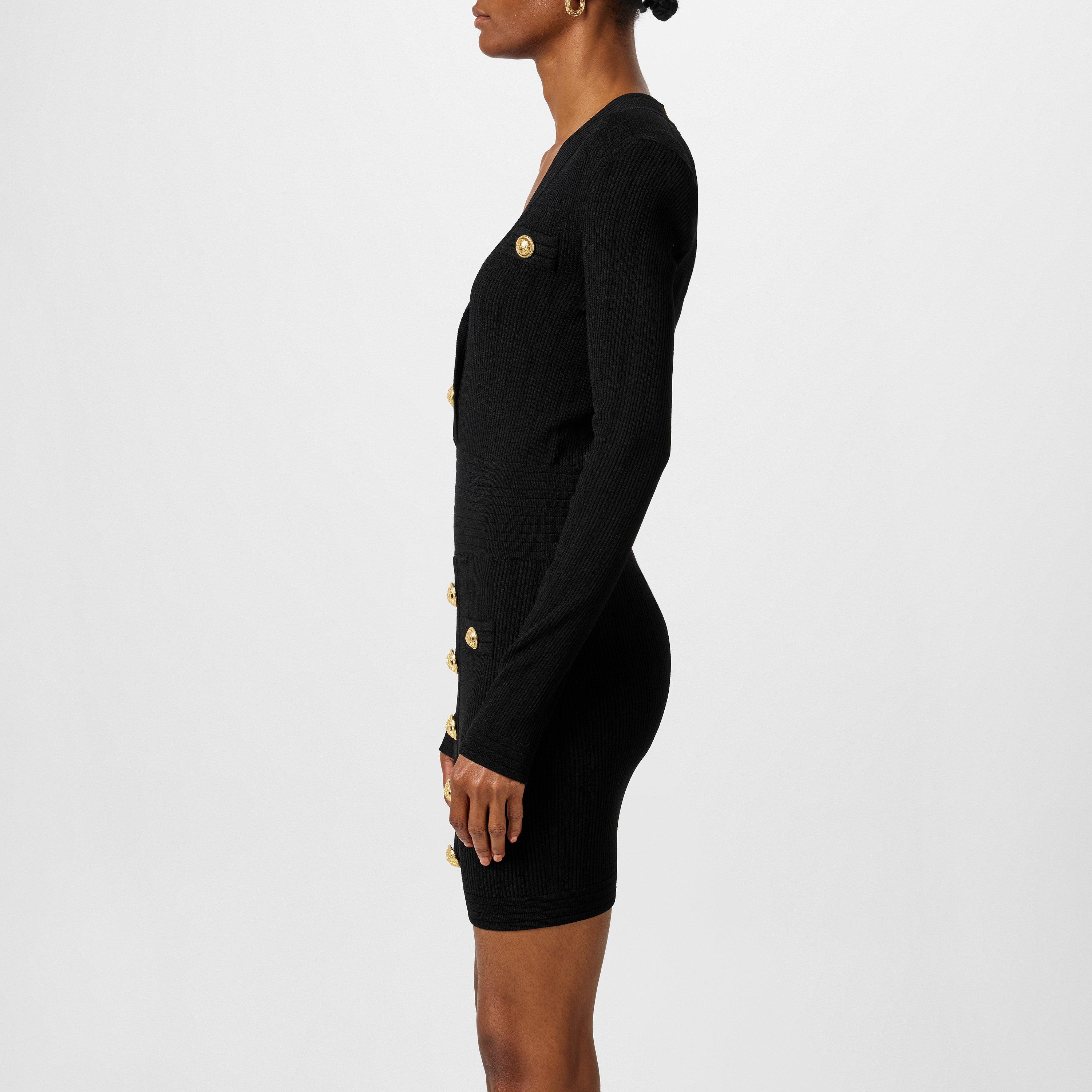 0PA Noir - Balmain - Knitted Gold Button Dress - 2