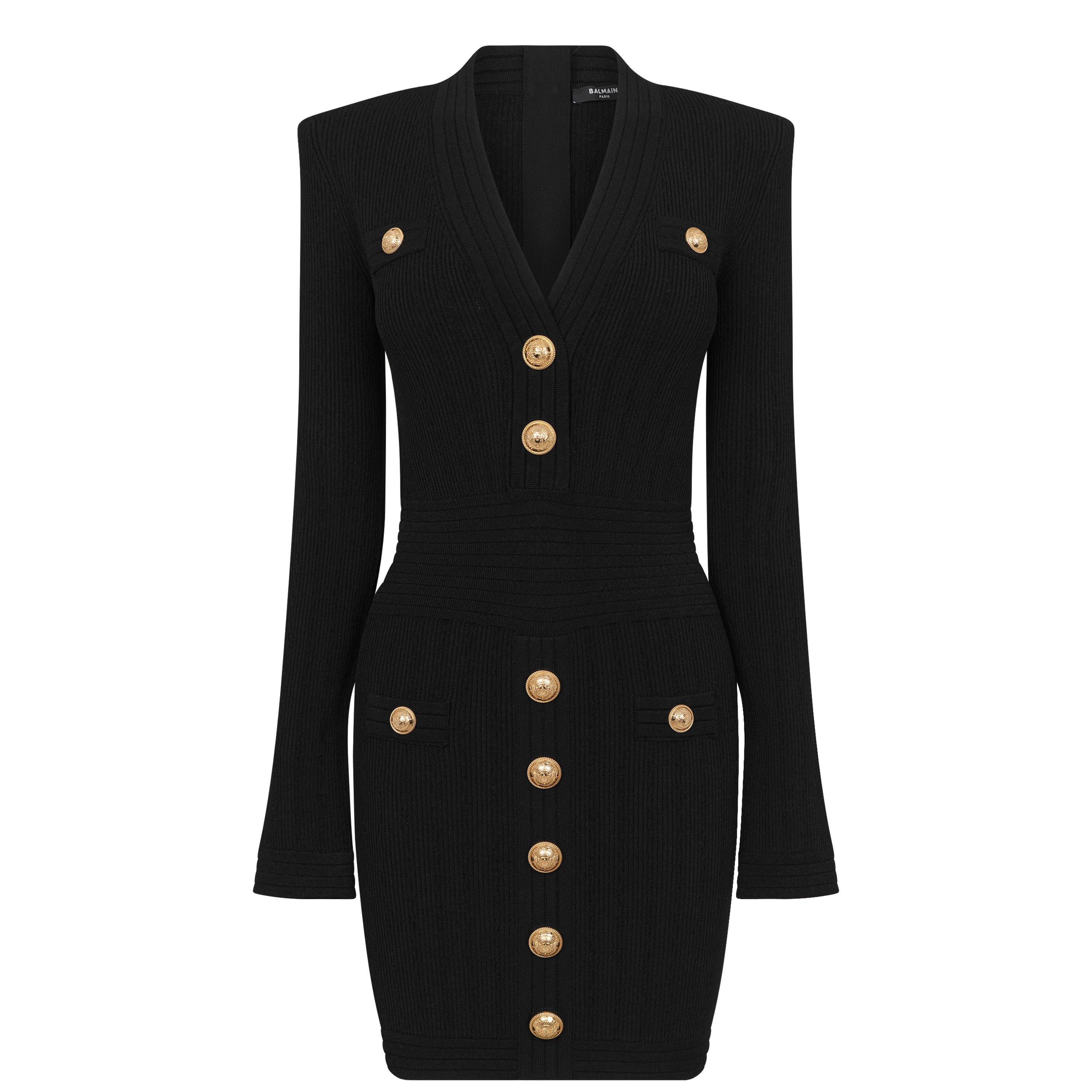 0PA Noir - Balmain - Knitted Gold Button Dress - 5