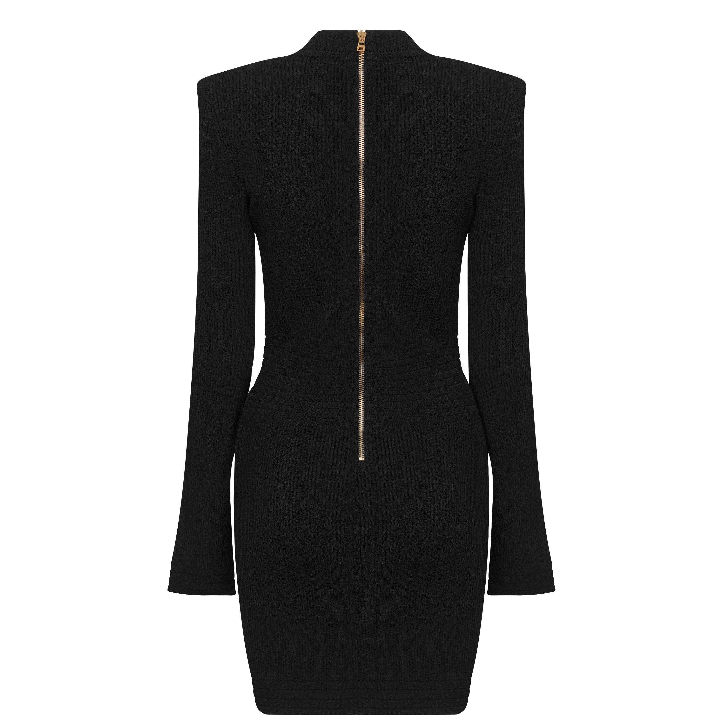 green emerald velvet dress Balmain 6-Button Fine Knit Mini Skater Dress – Runway Catalog main image 0