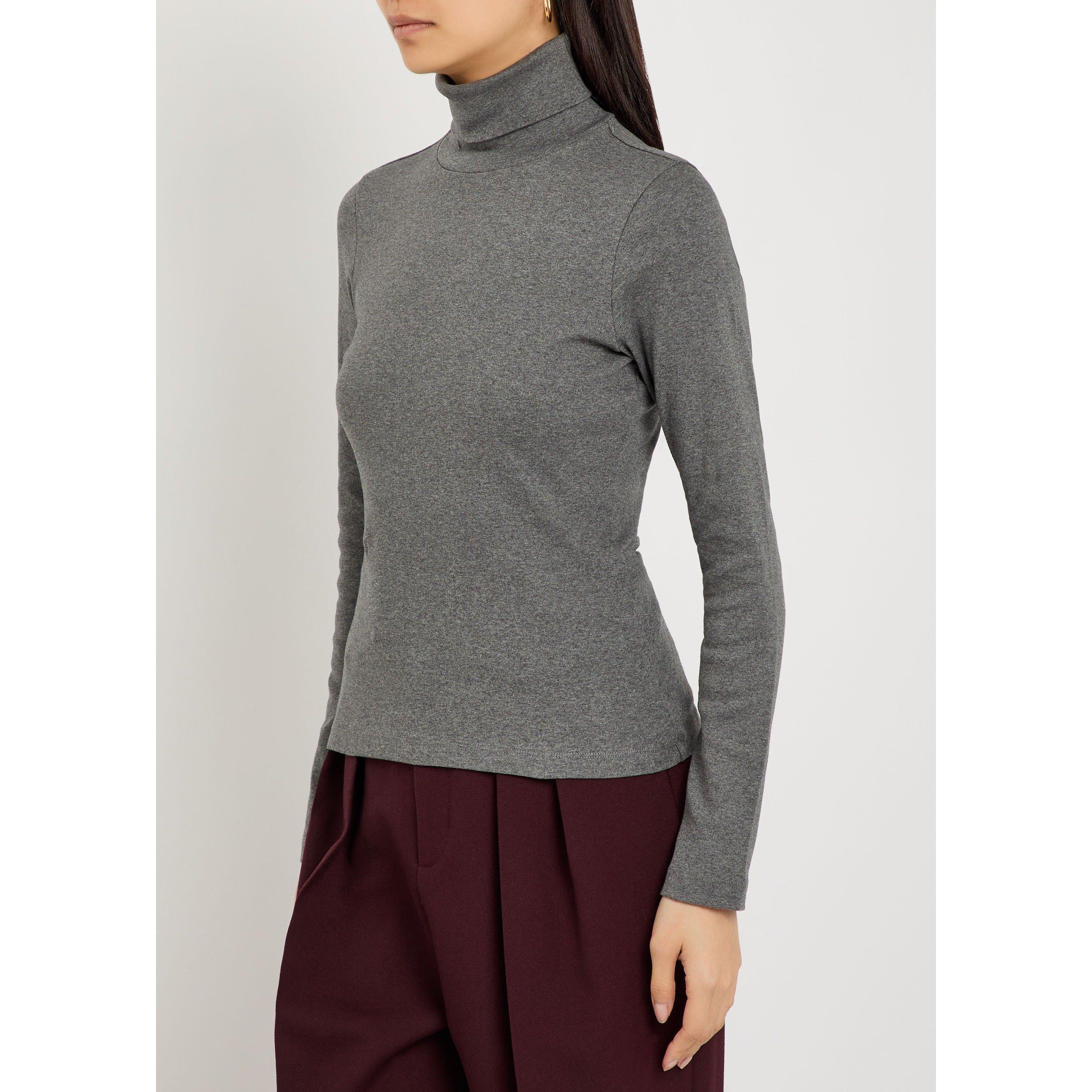 GREY - Flore Flore - Women's Dinah Turtleneck Cotton Slim-Fit Long-Sleeve T-Shirt - 2