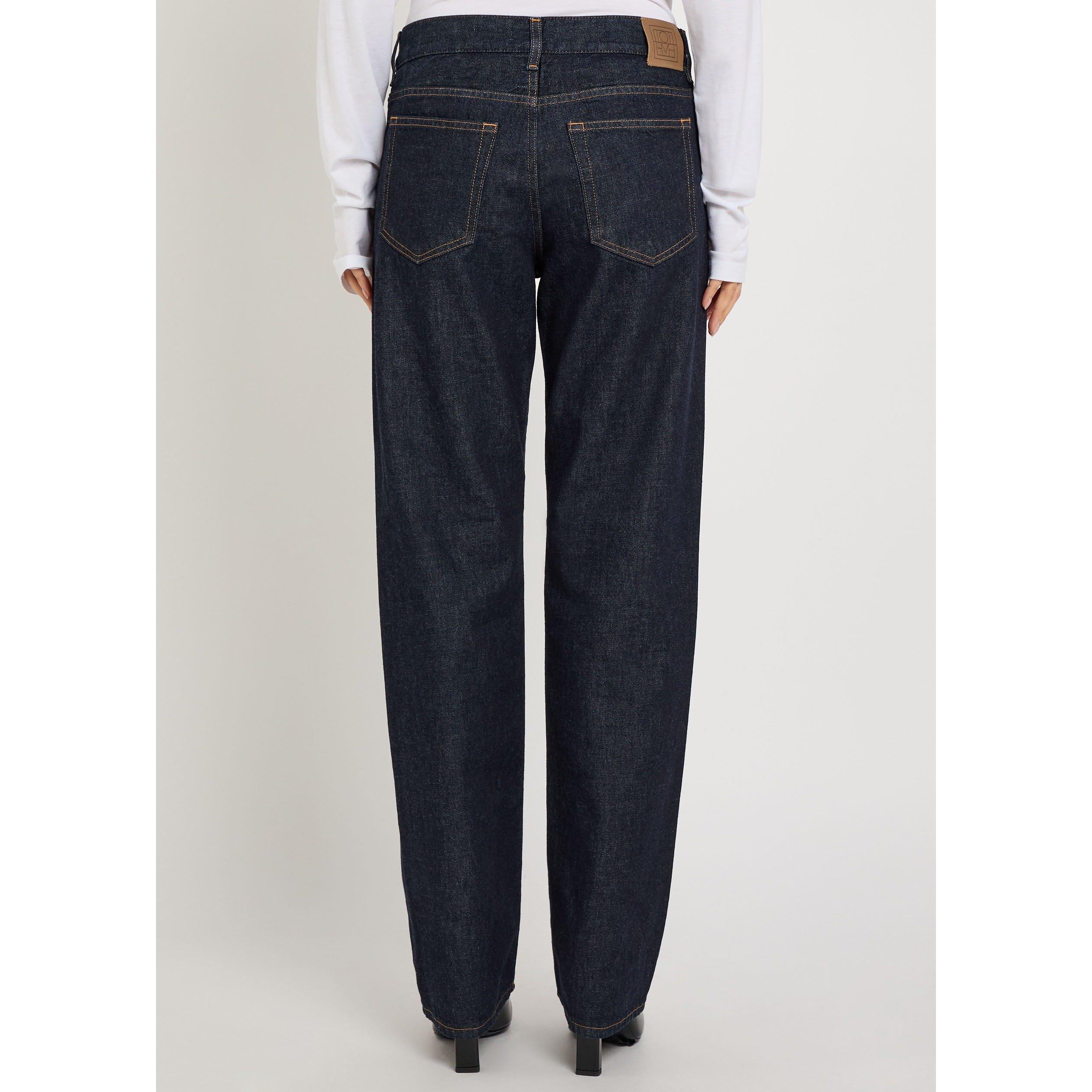 DARK BLUE - Toteme - Women's Low-Rise Cotton Straight Leg Jeans - 3