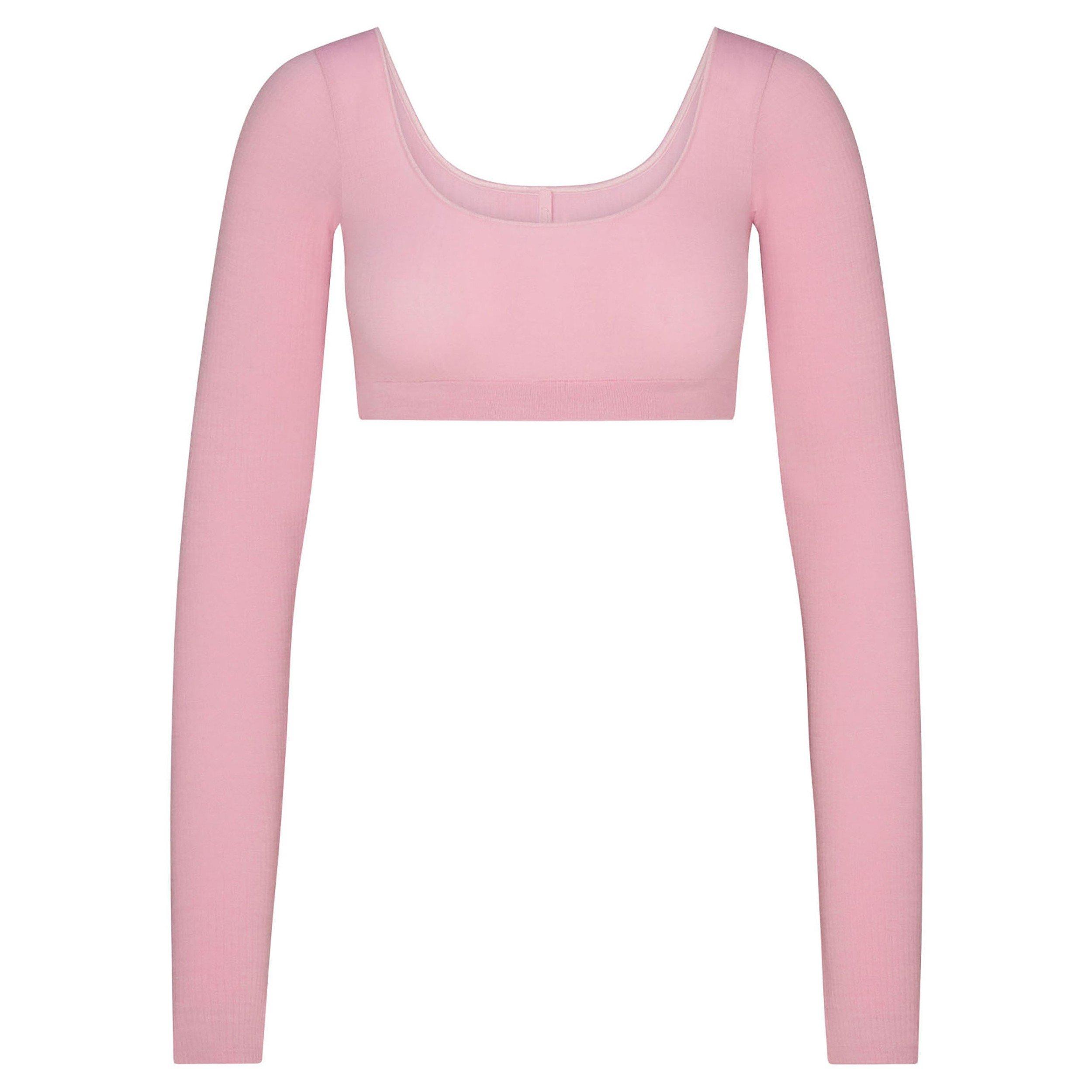 PINK - SKIMS - T LS WOOL RIB CROPPED TOP