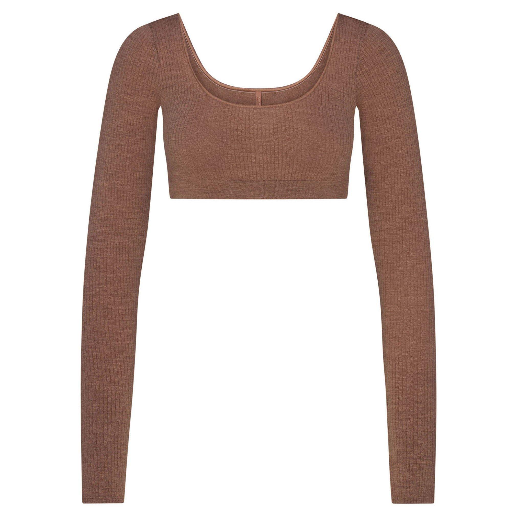 LIGHT BROWN - SKIMS - T LS WOOL RIB CROPPED TOP