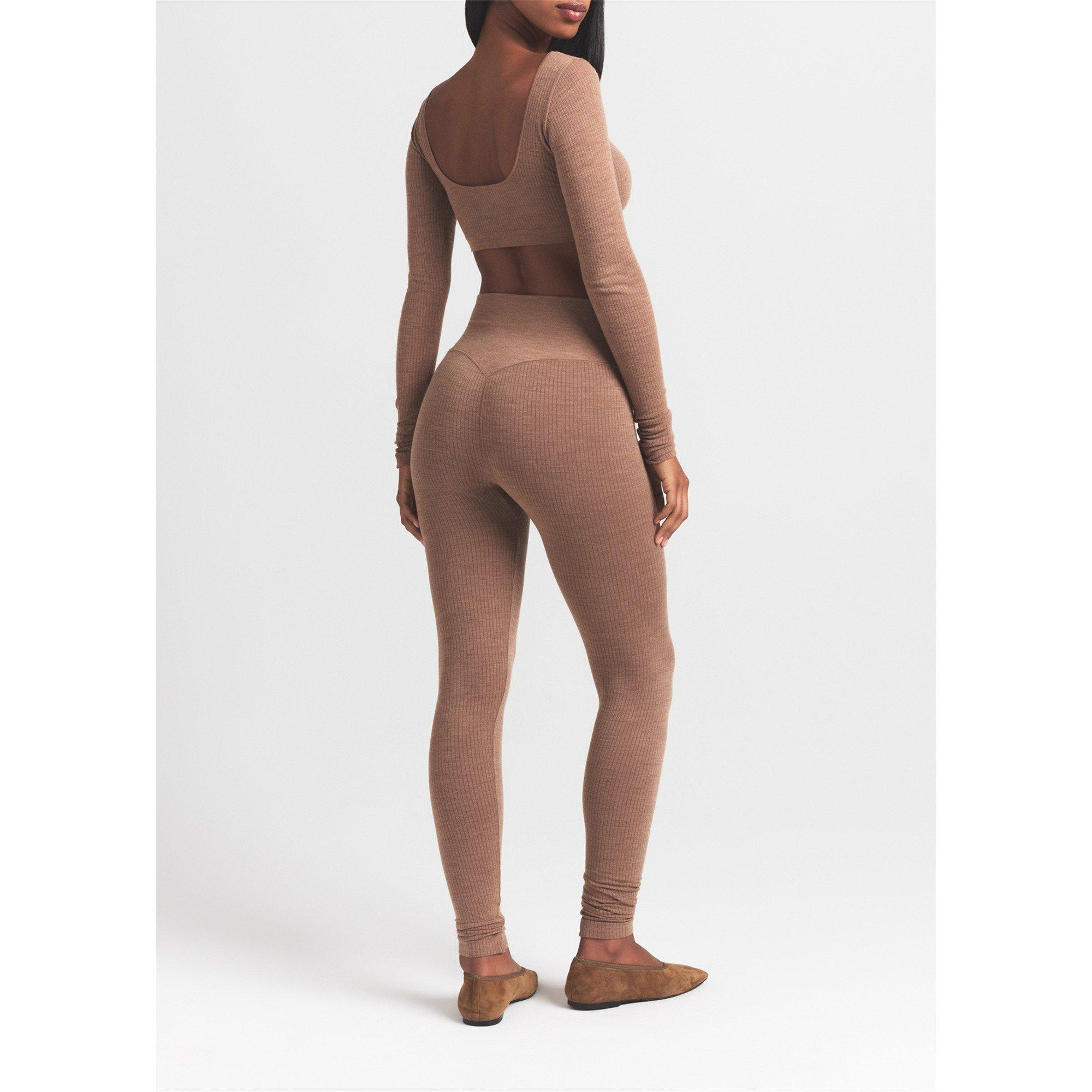 LIGHT BROWN - SKIMS - Women's Wool Long-Sleeve Scoop-Neck Cropped T-Shirt - 3