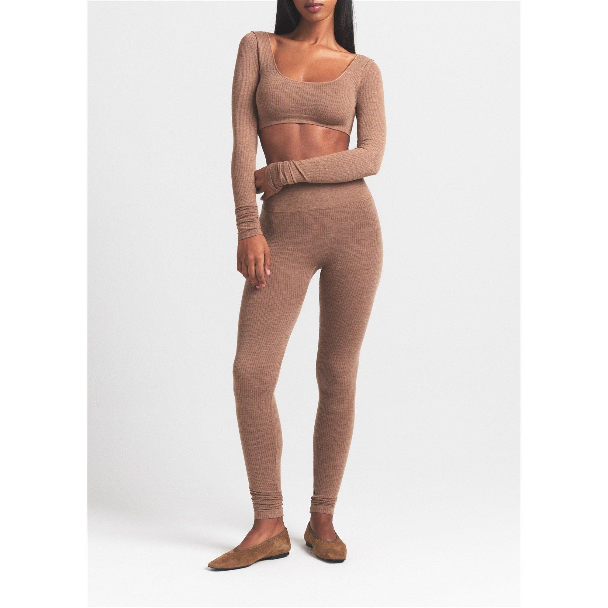 LIGHT BROWN - SKIMS - Women's Wool Long-Sleeve Scoop-Neck Cropped T-Shirt - 5